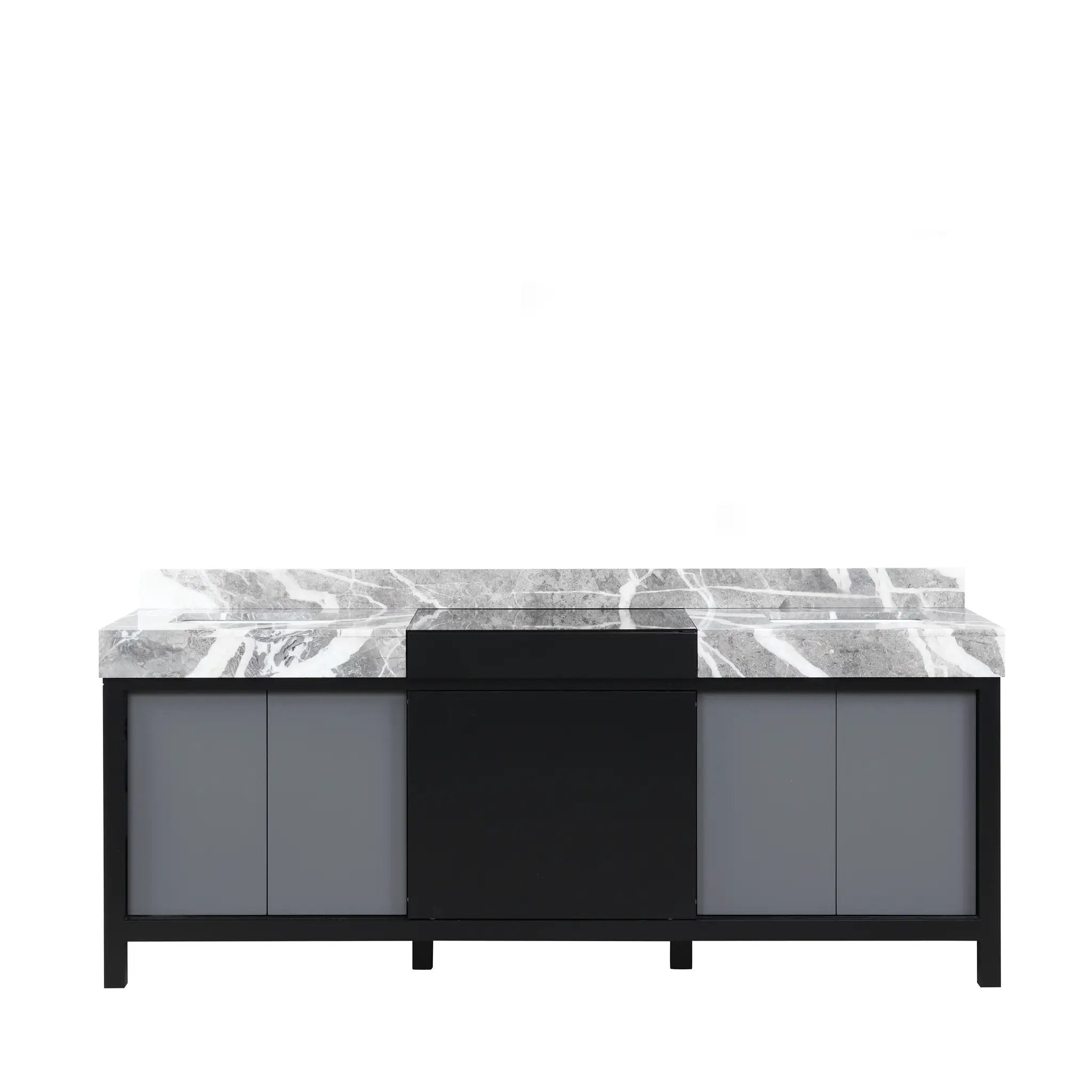 Lexora Zilara 84 in W x 22 in D Black and Grey Double Bath Vanity and Castle Grey Marble Top by Lexora