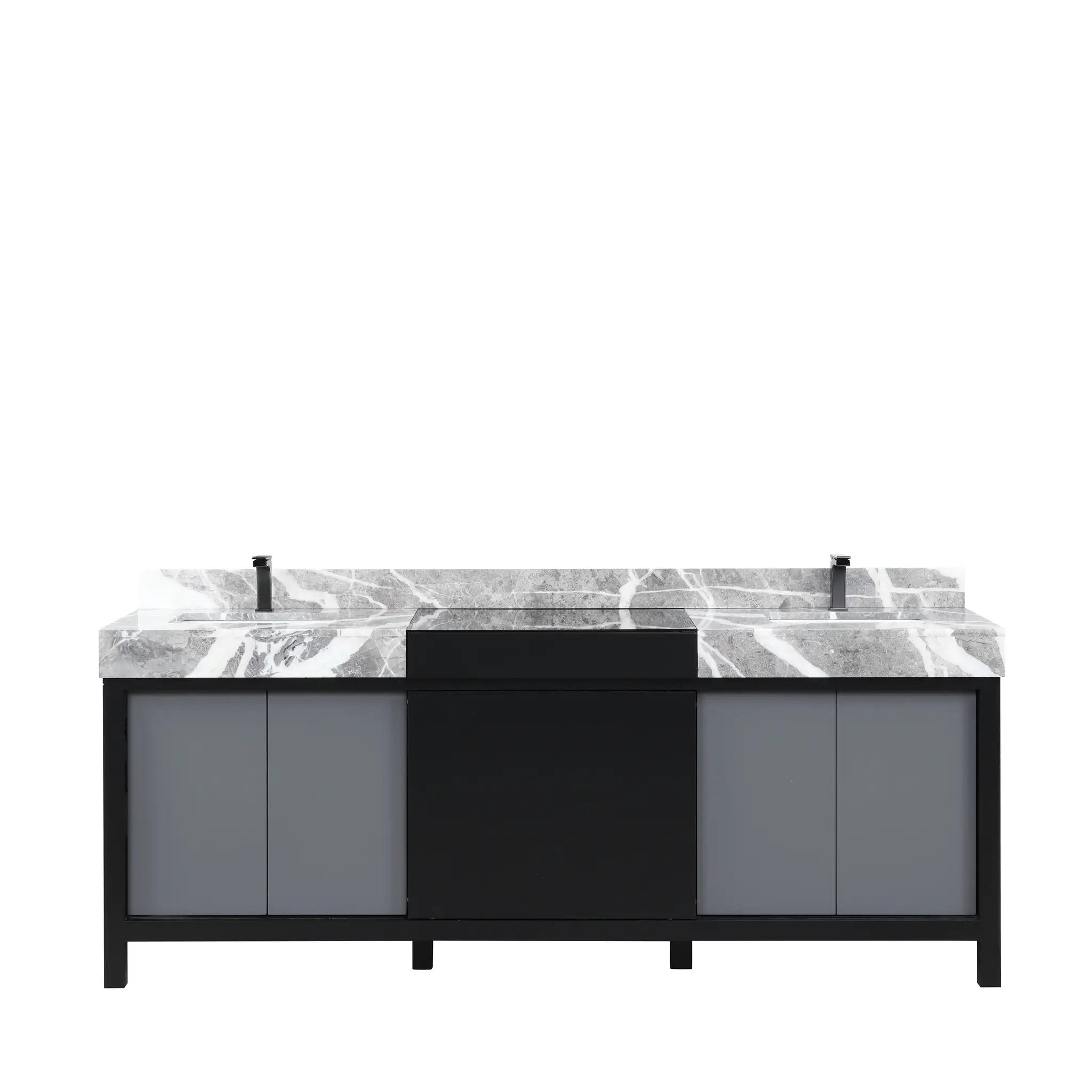 Lexora Zilara 84 in W x 22 in D Black and Grey Double Bath Vanity and Castle Grey Marble Top by Lexora