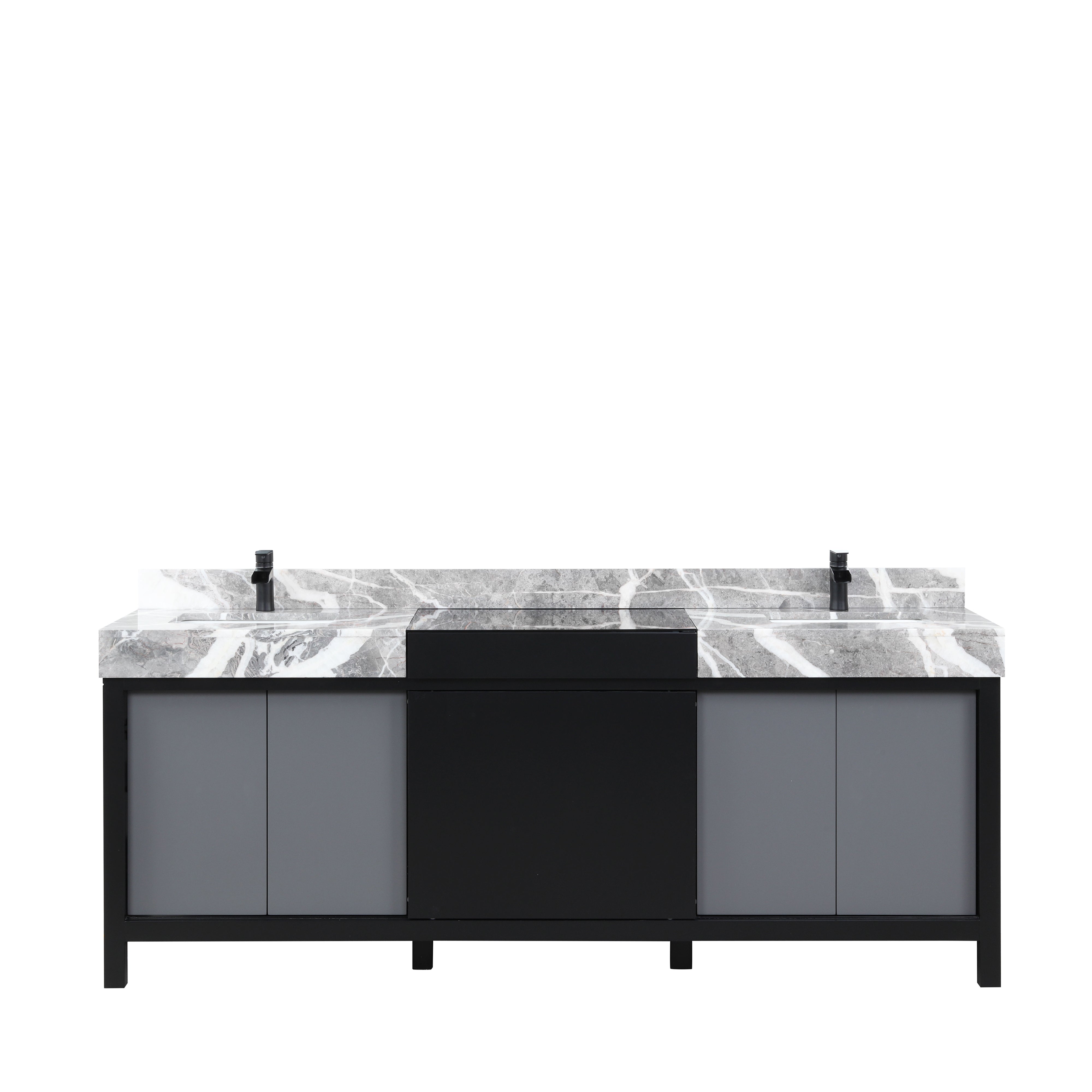 Lexora Zilara 84 in W x 22 in D Black and Grey Double Bath Vanity and Castle Grey Marble Top