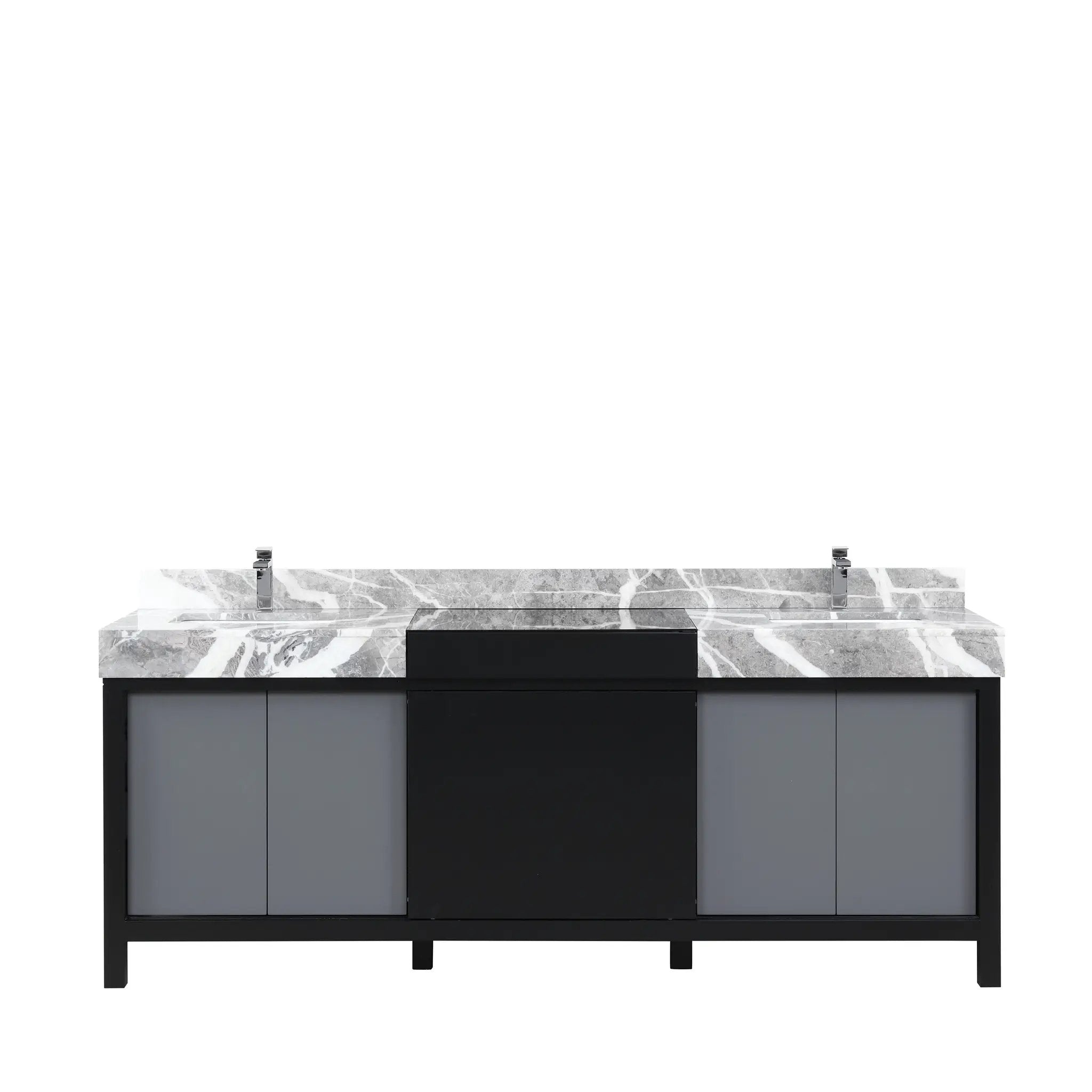 Lexora Zilara 84 in W x 22 in D Black and Grey Double Bath Vanity and Castle Grey Marble Top by Lexora