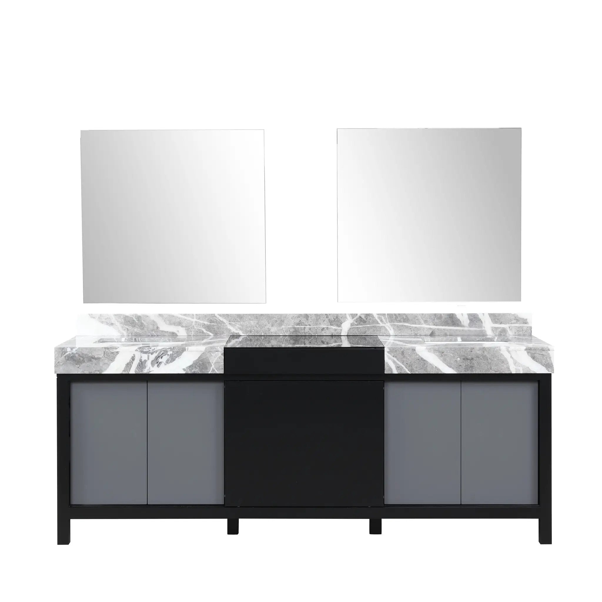 Lexora Zilara 84 in W x 22 in D Black and Grey Double Bath Vanity and Castle Grey Marble Top by Lexora