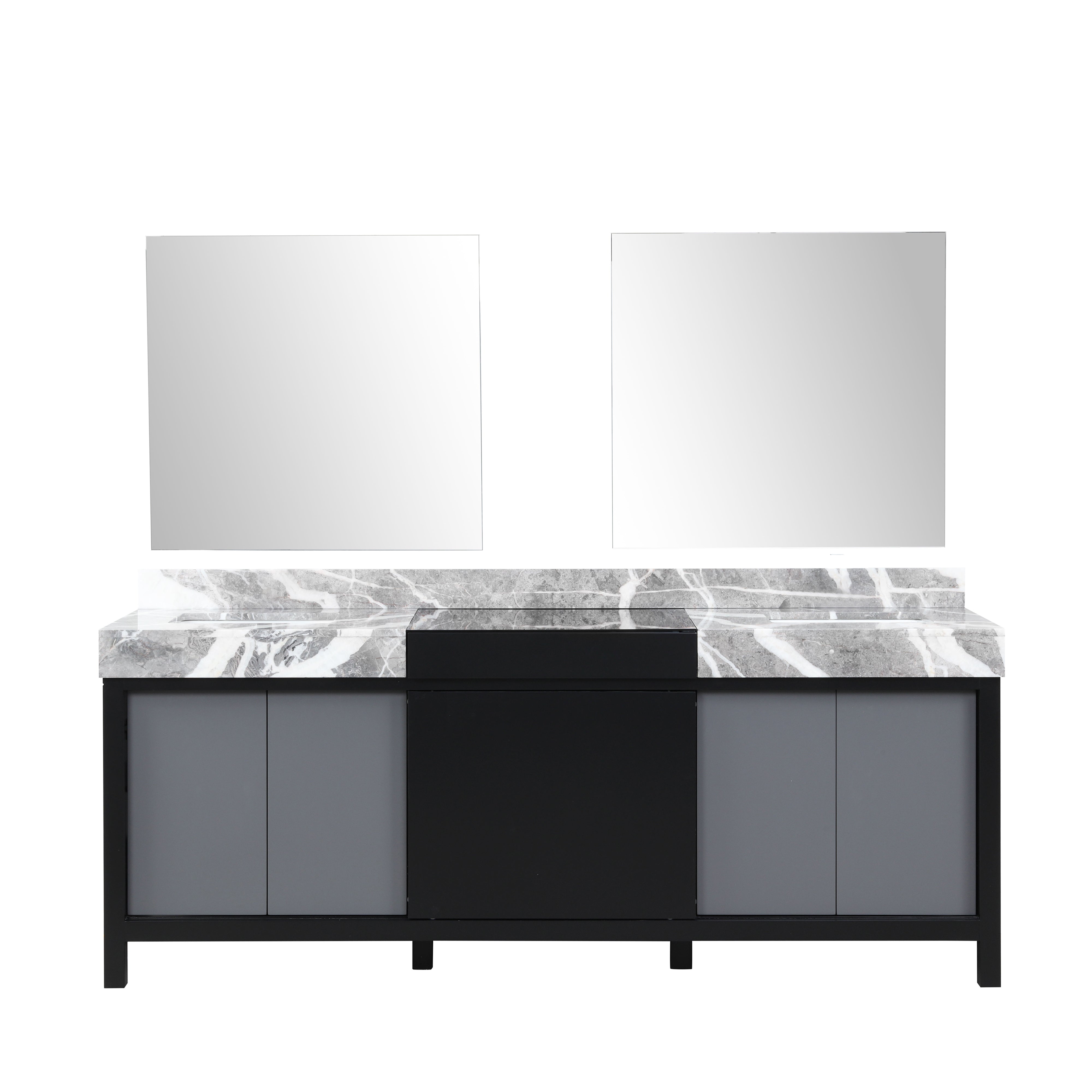 Lexora Zilara 84 in W x 22 in D Black and Grey Double Bath Vanity and Castle Grey Marble Top