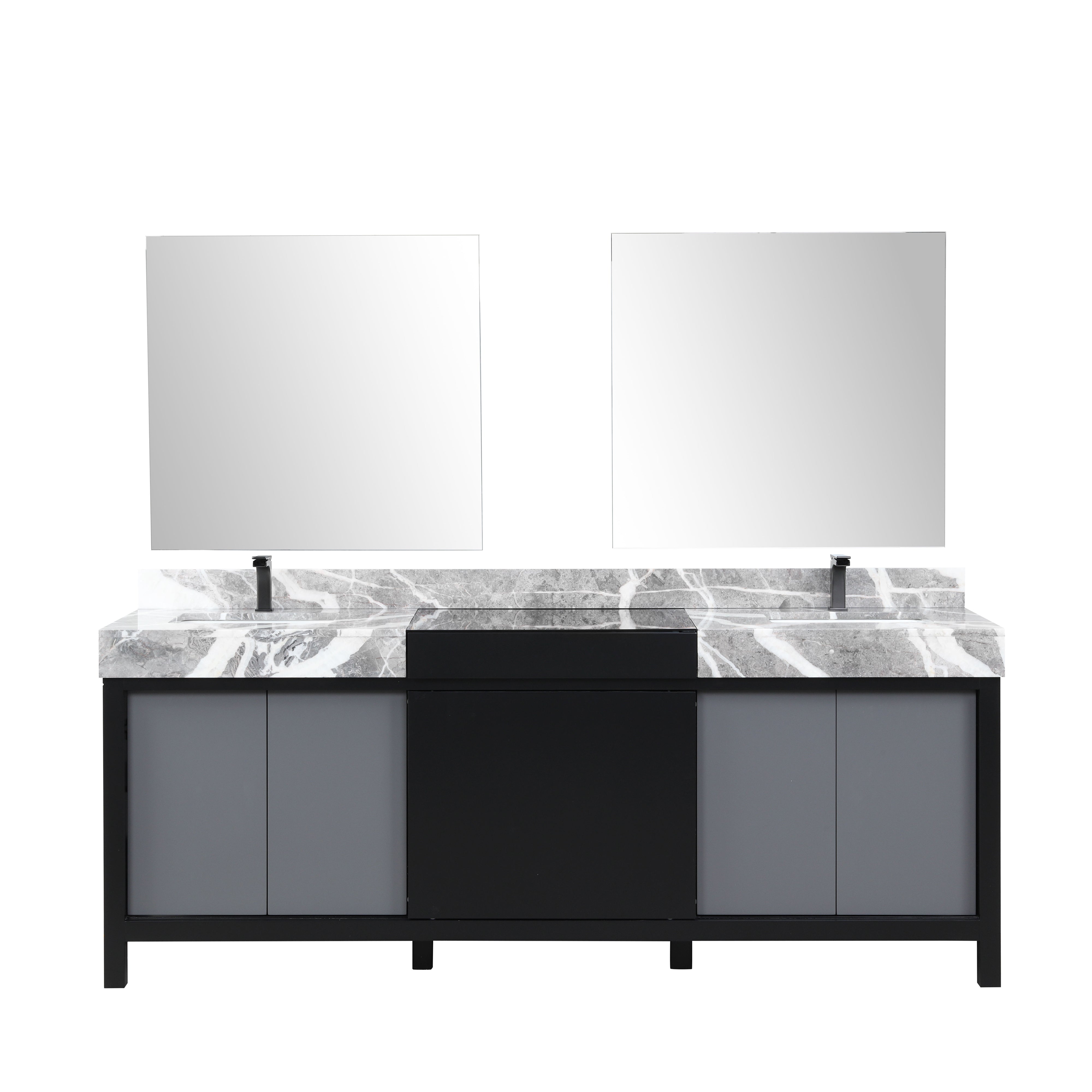 Lexora Zilara 84 in W x 22 in D Black and Grey Double Bath Vanity and Castle Grey Marble Top
