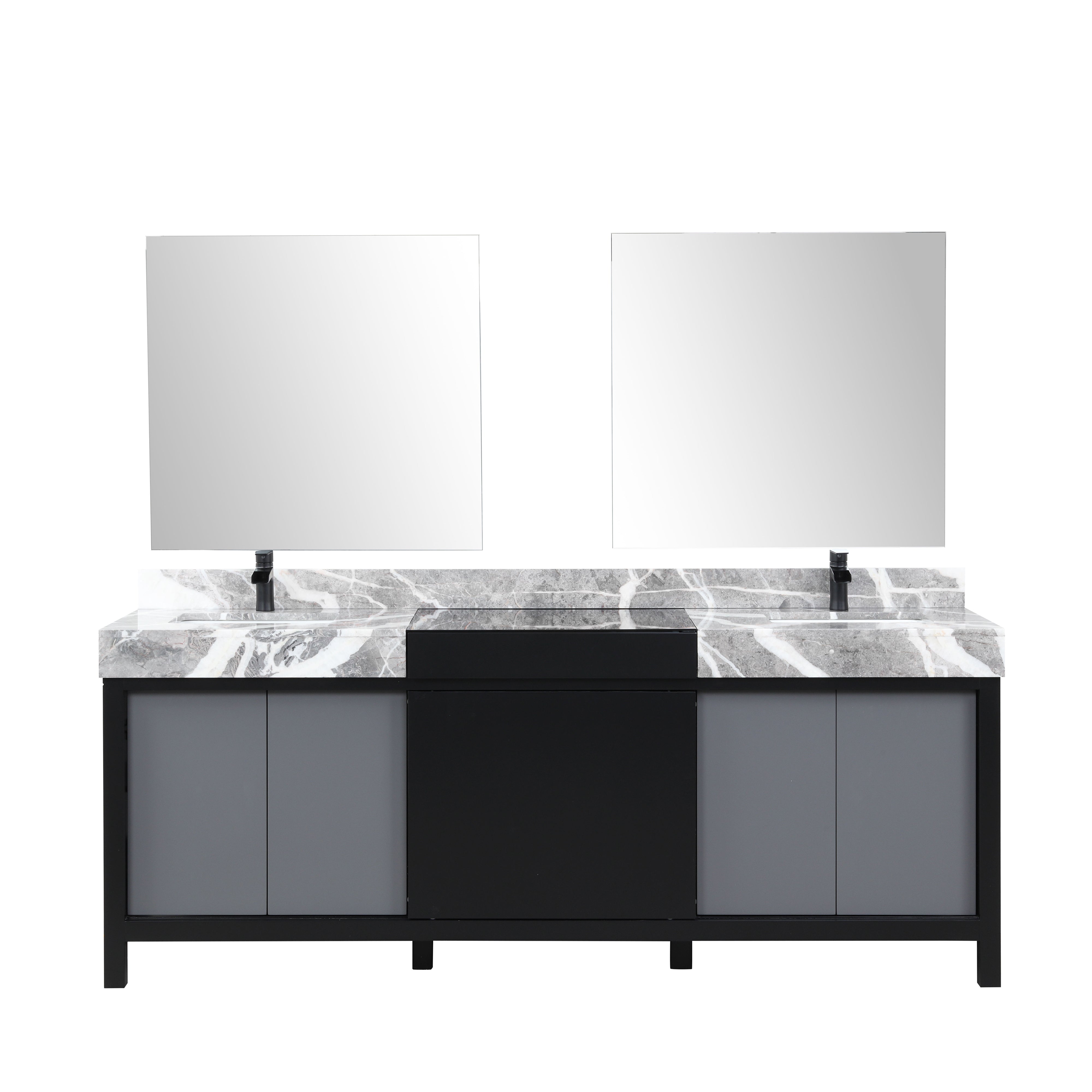 Lexora Zilara 84 in W x 22 in D Black and Grey Double Bath Vanity and Castle Grey Marble Top