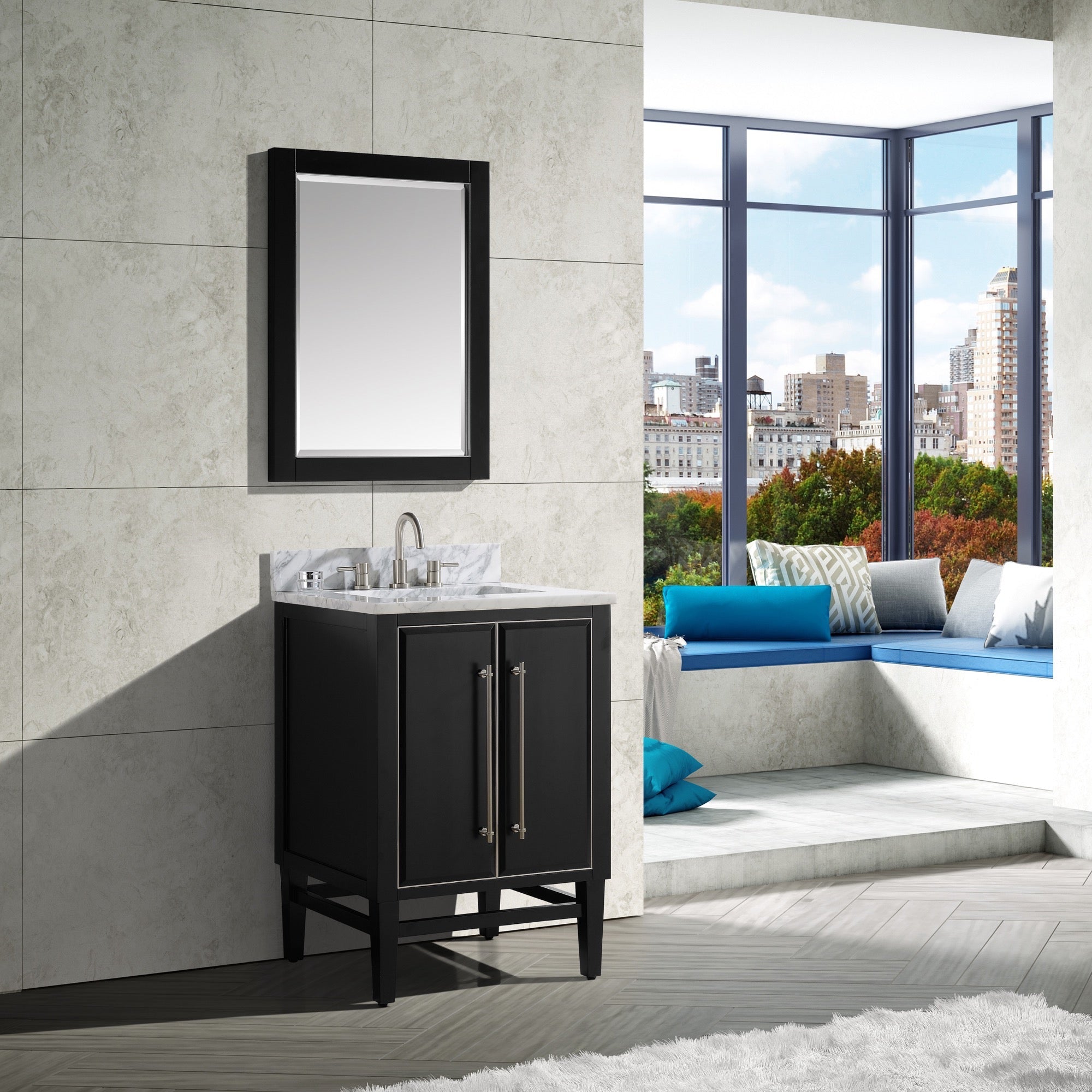 black/silver trim vanity set