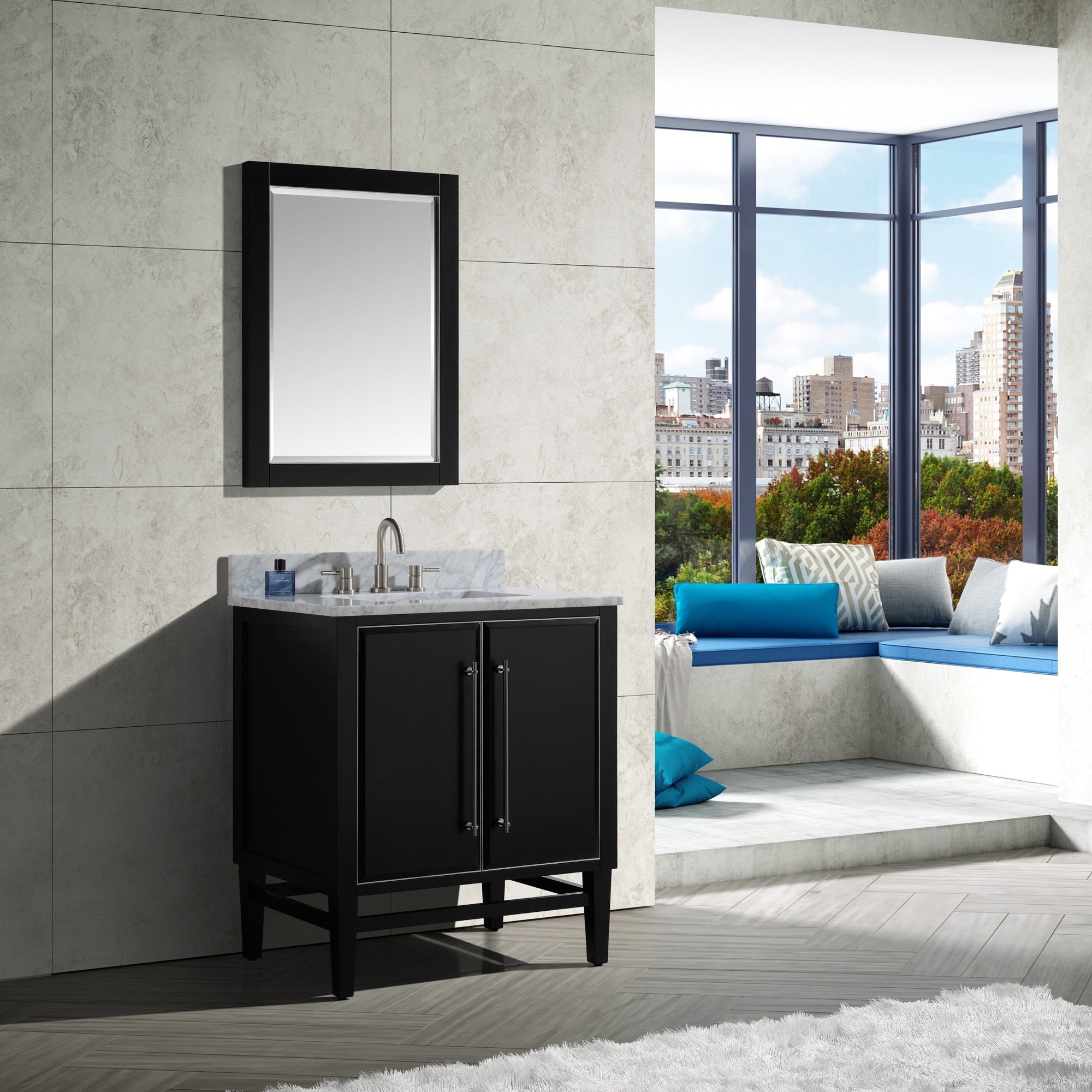 black/silver trim vanity set