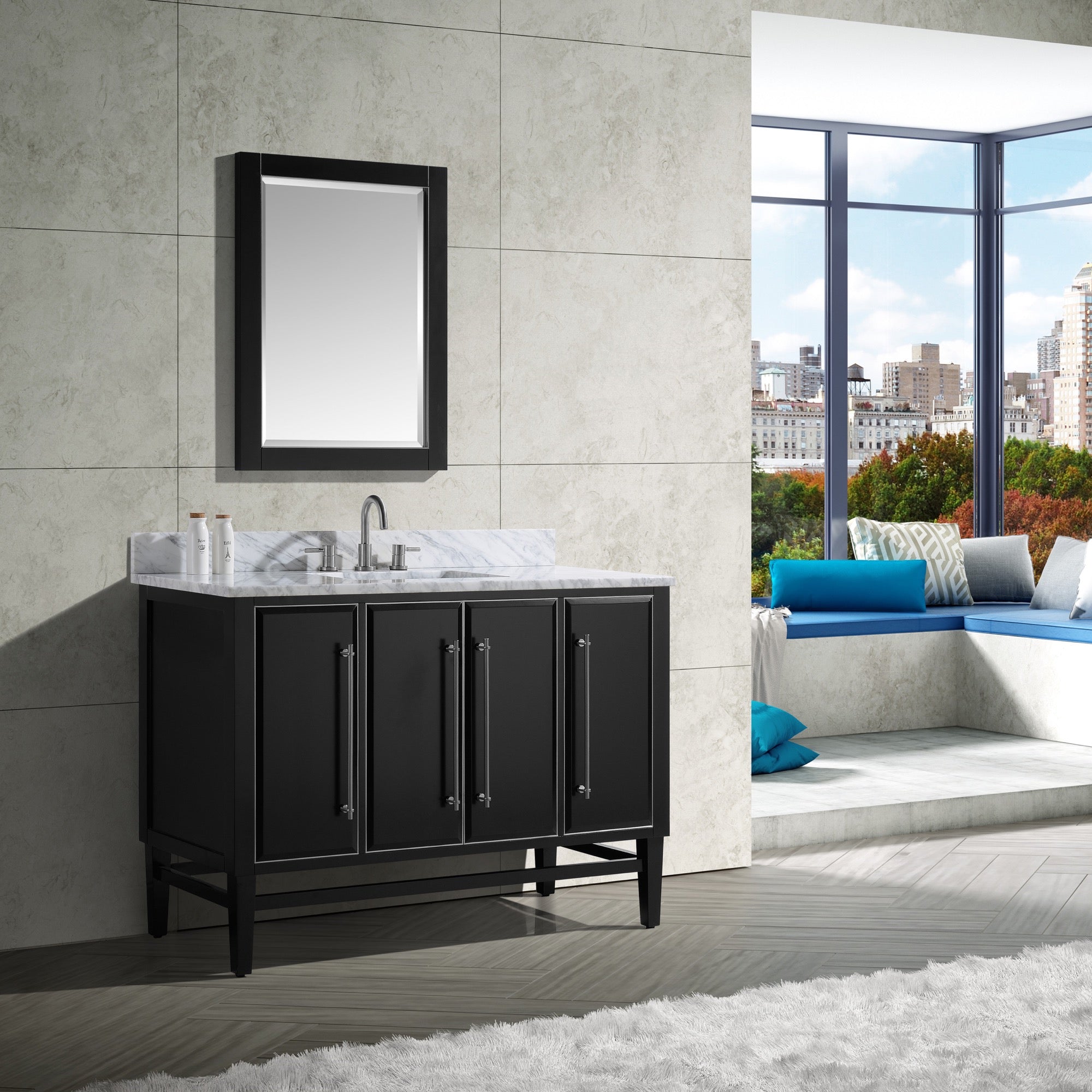 black/silver trim vanity set