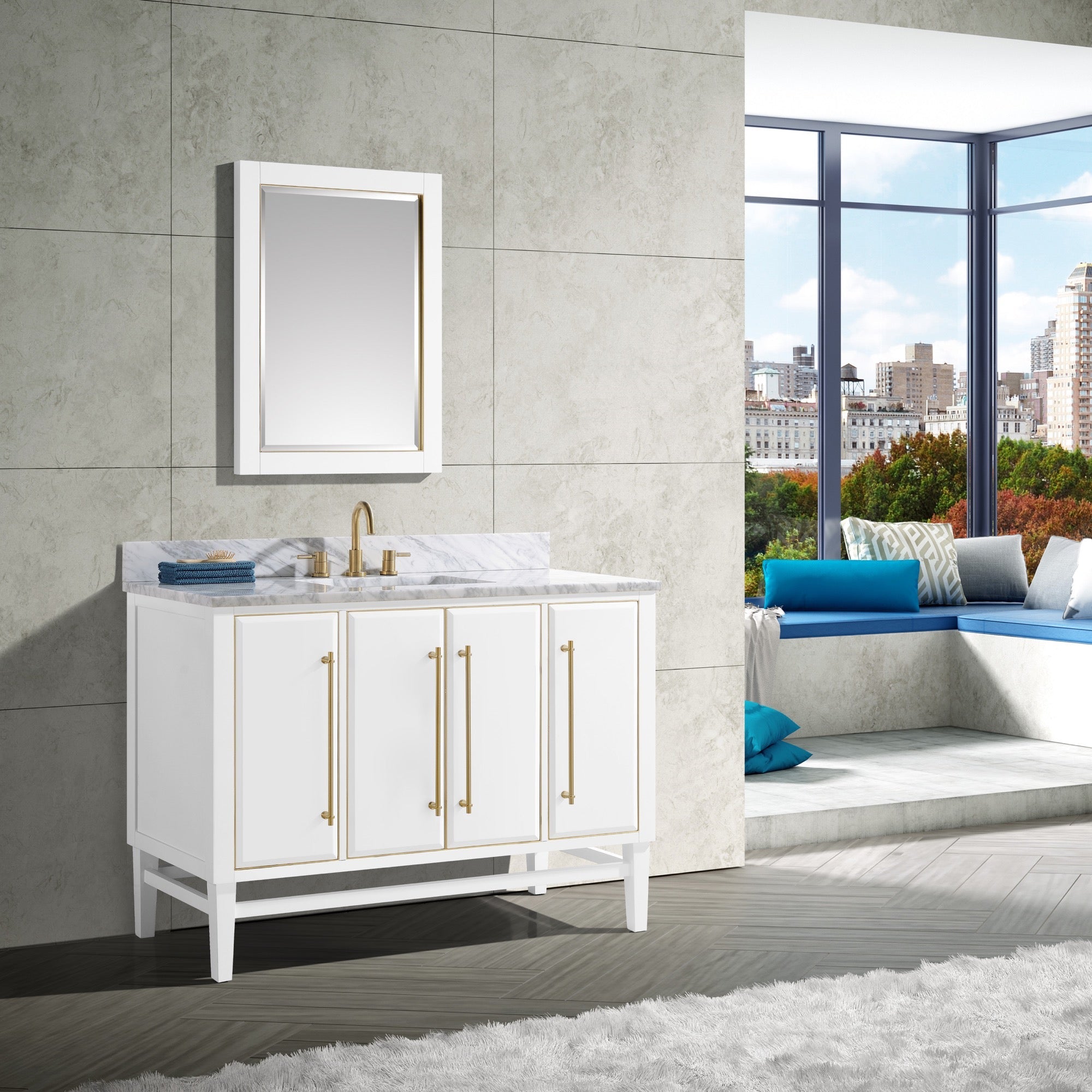 white/gold trim vanity base