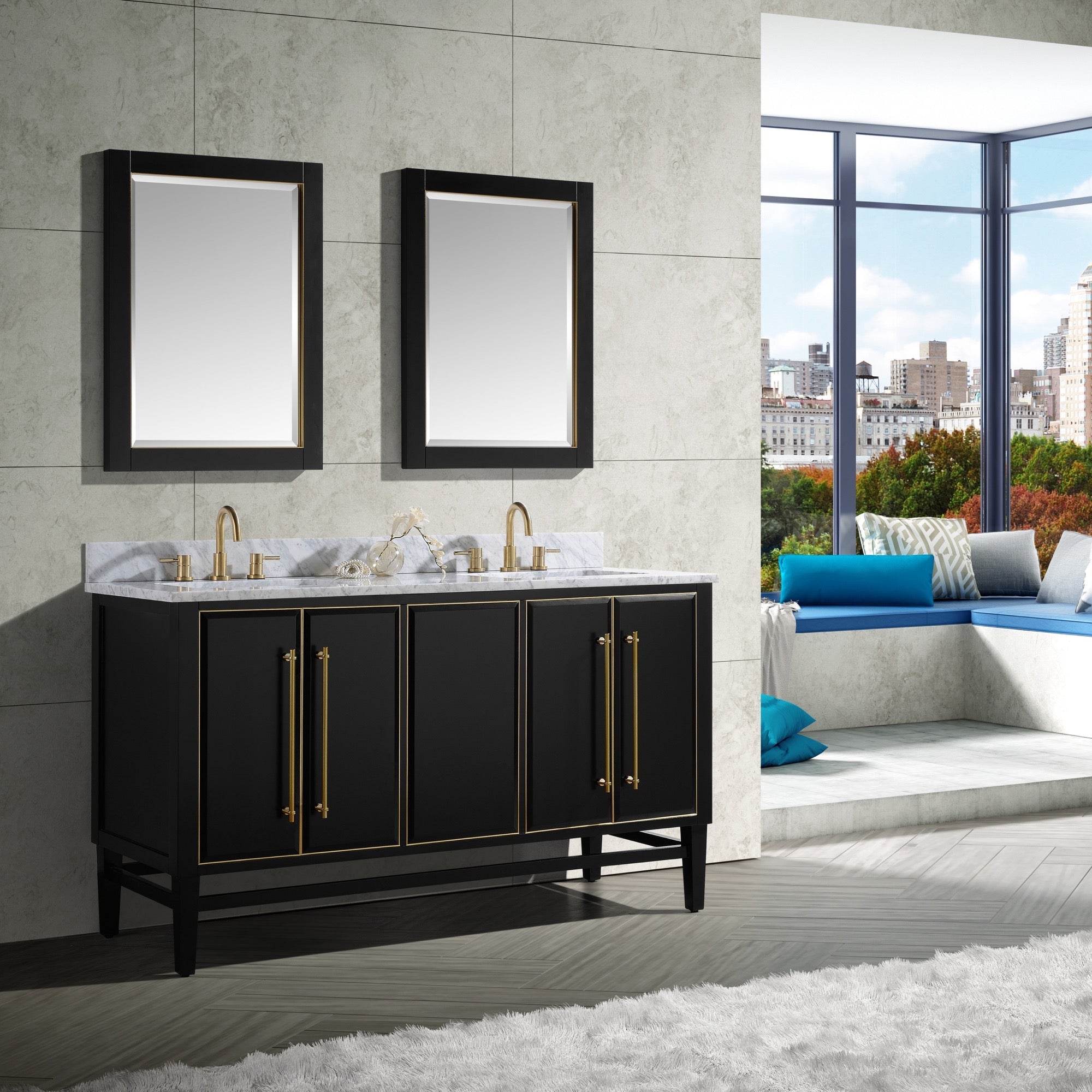 black/gold trim vanity base