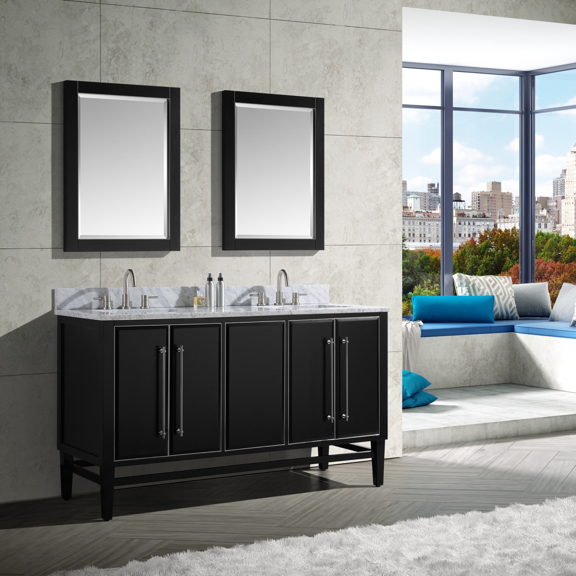 black/silver trim vanity set