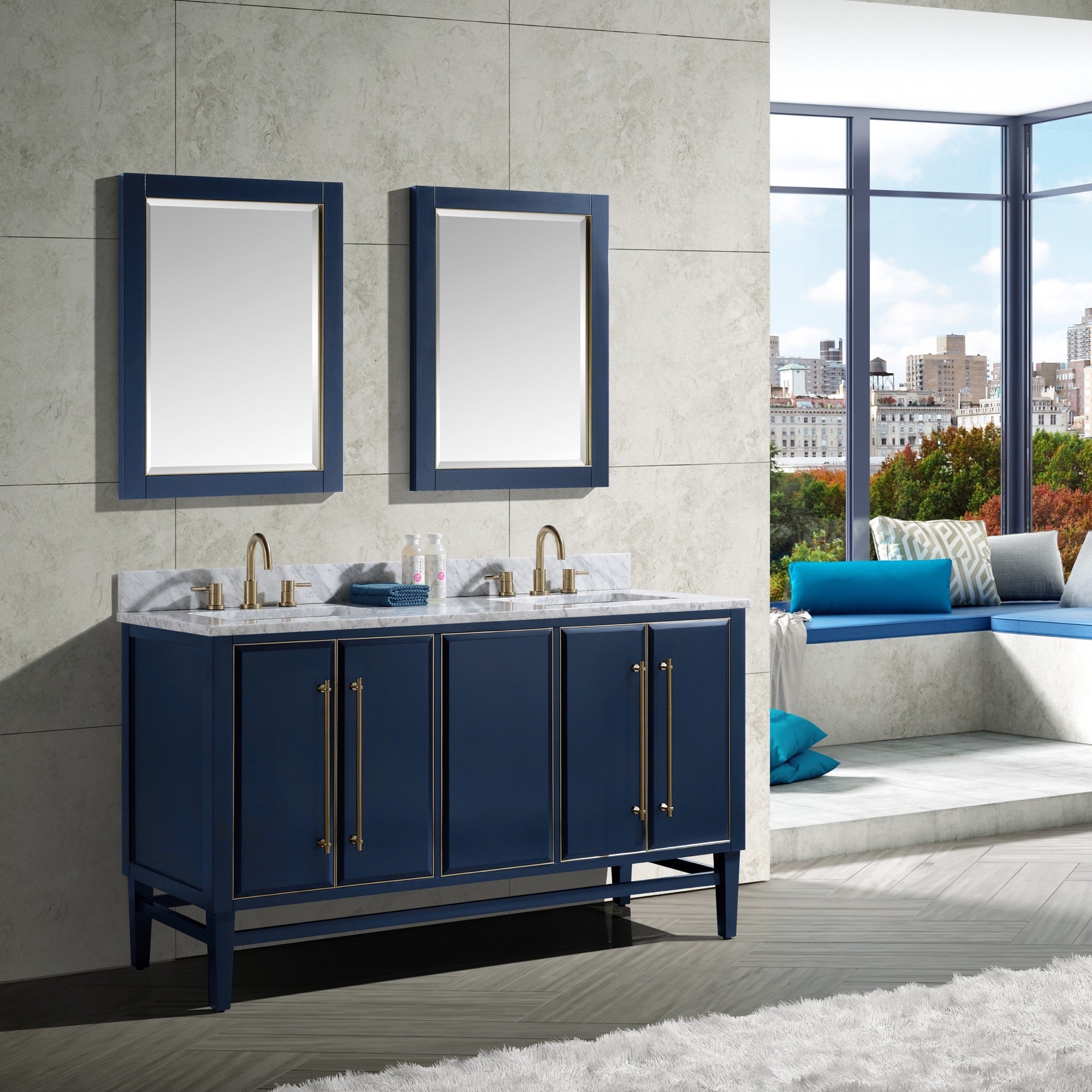 navy blue/gold trim vanity base