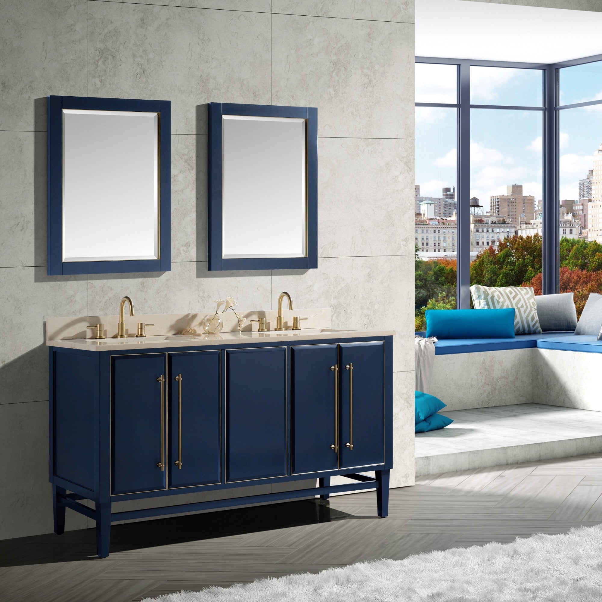 navy blue/gold trim vanity set