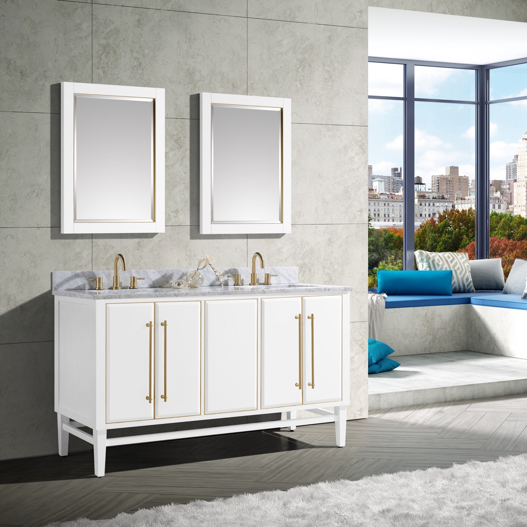 white/gold trim vanity base