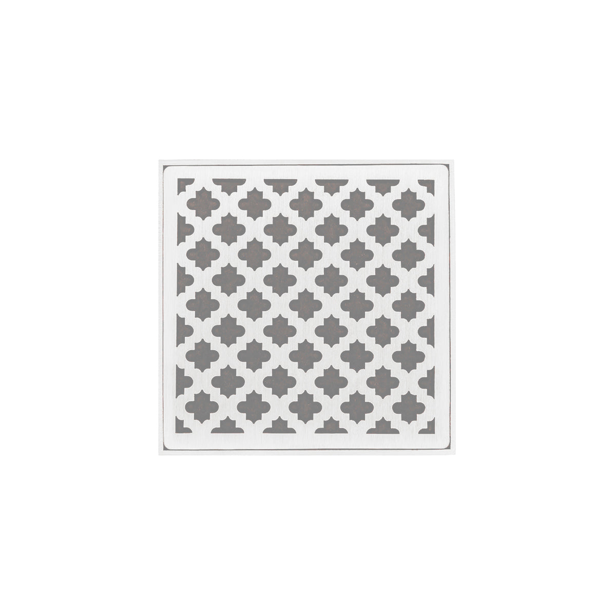 Infinity Drain 4" x 4" MD 4 Complete Kit with Moor Pattern Decorative Plate with Cast Iron Drain Body, 2" Outlet
