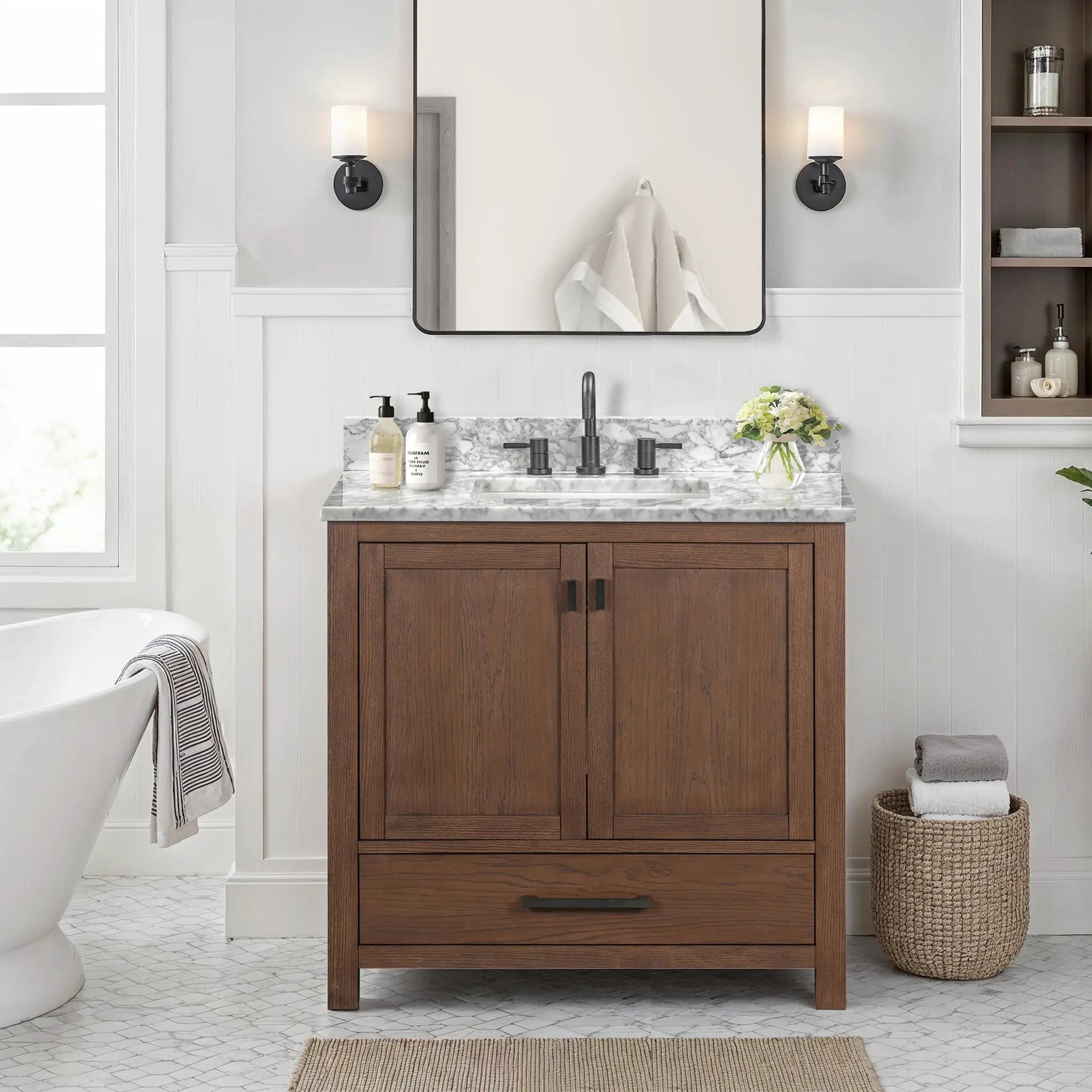 mocha oak vanity set