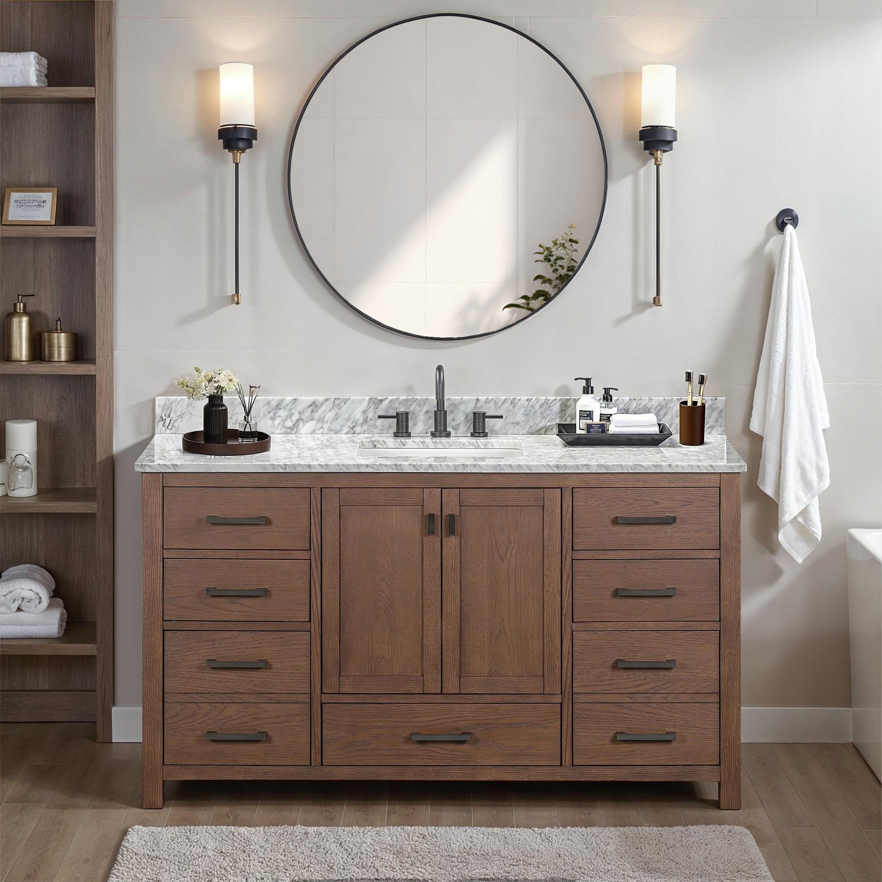 mocha oak vanity set