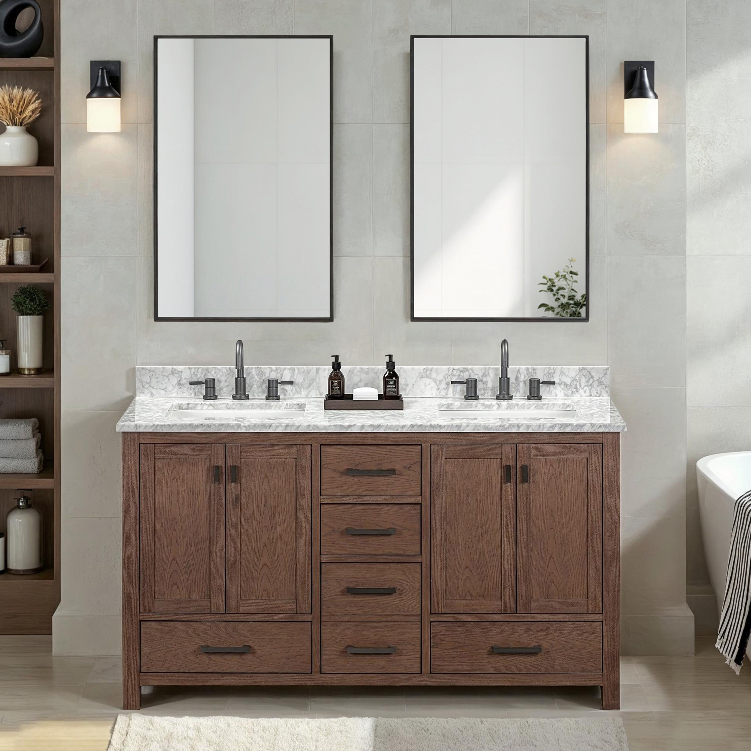 mocha oak vanity set