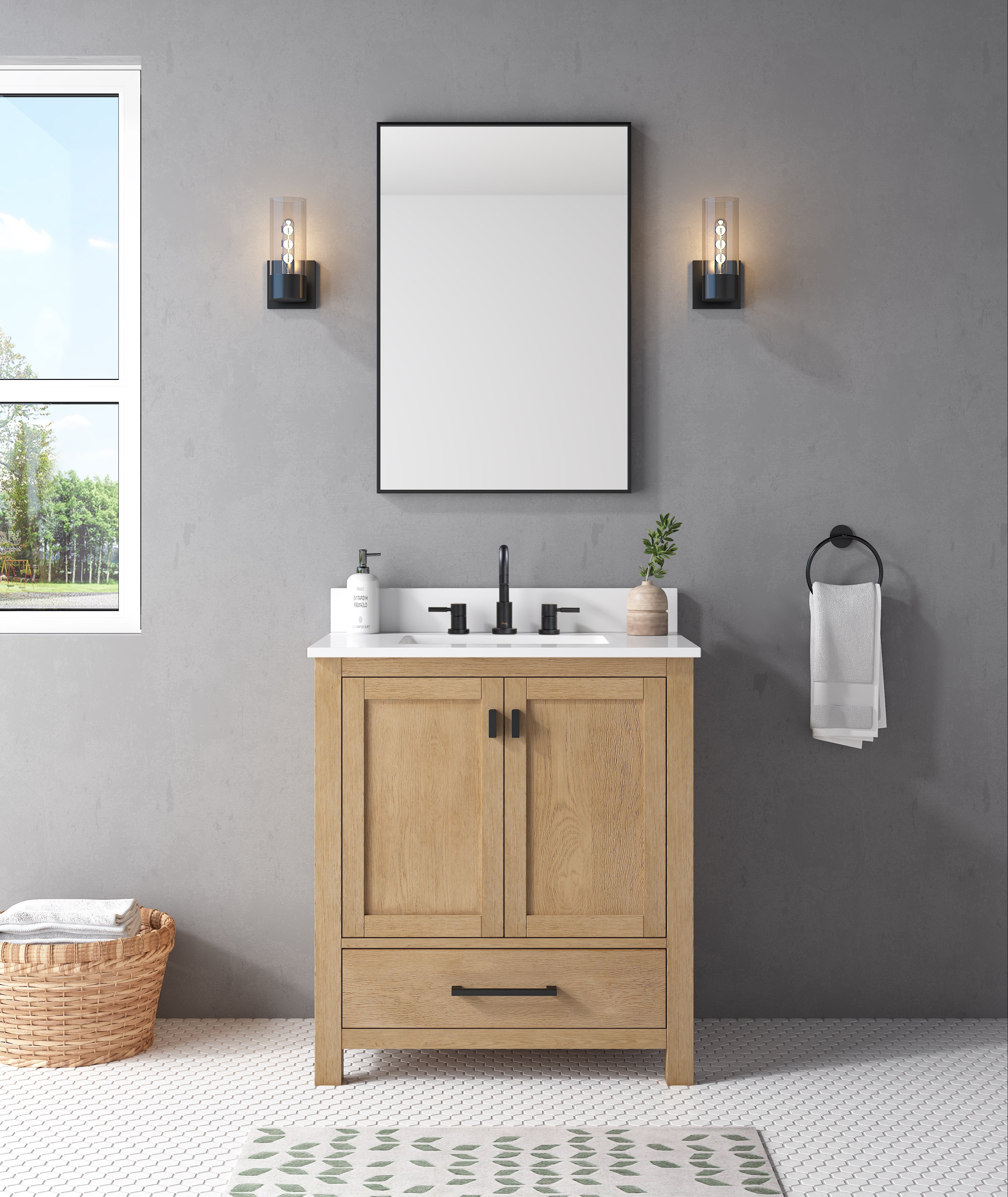 brushed oak vanity set