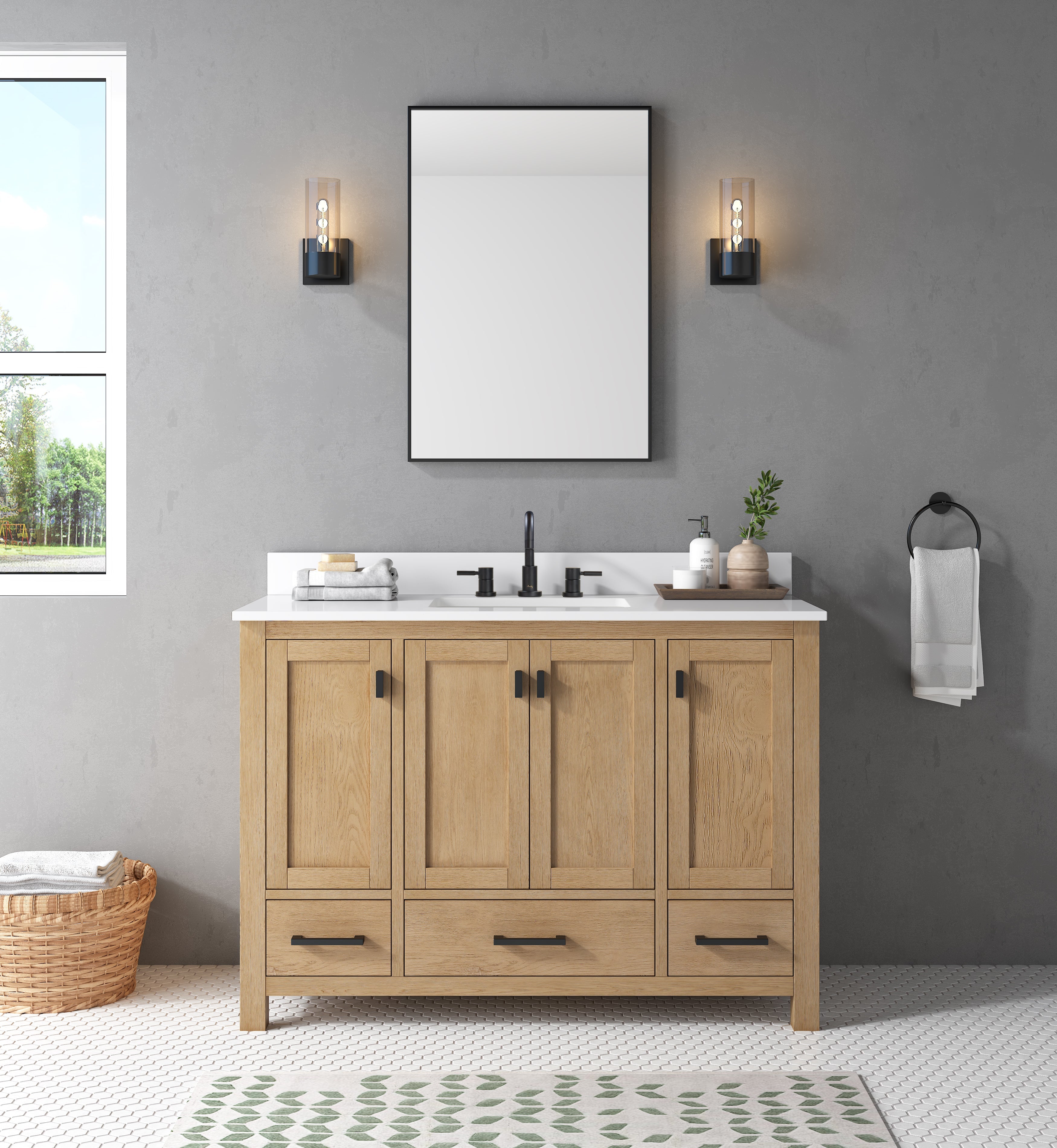 brushed oak vanity set