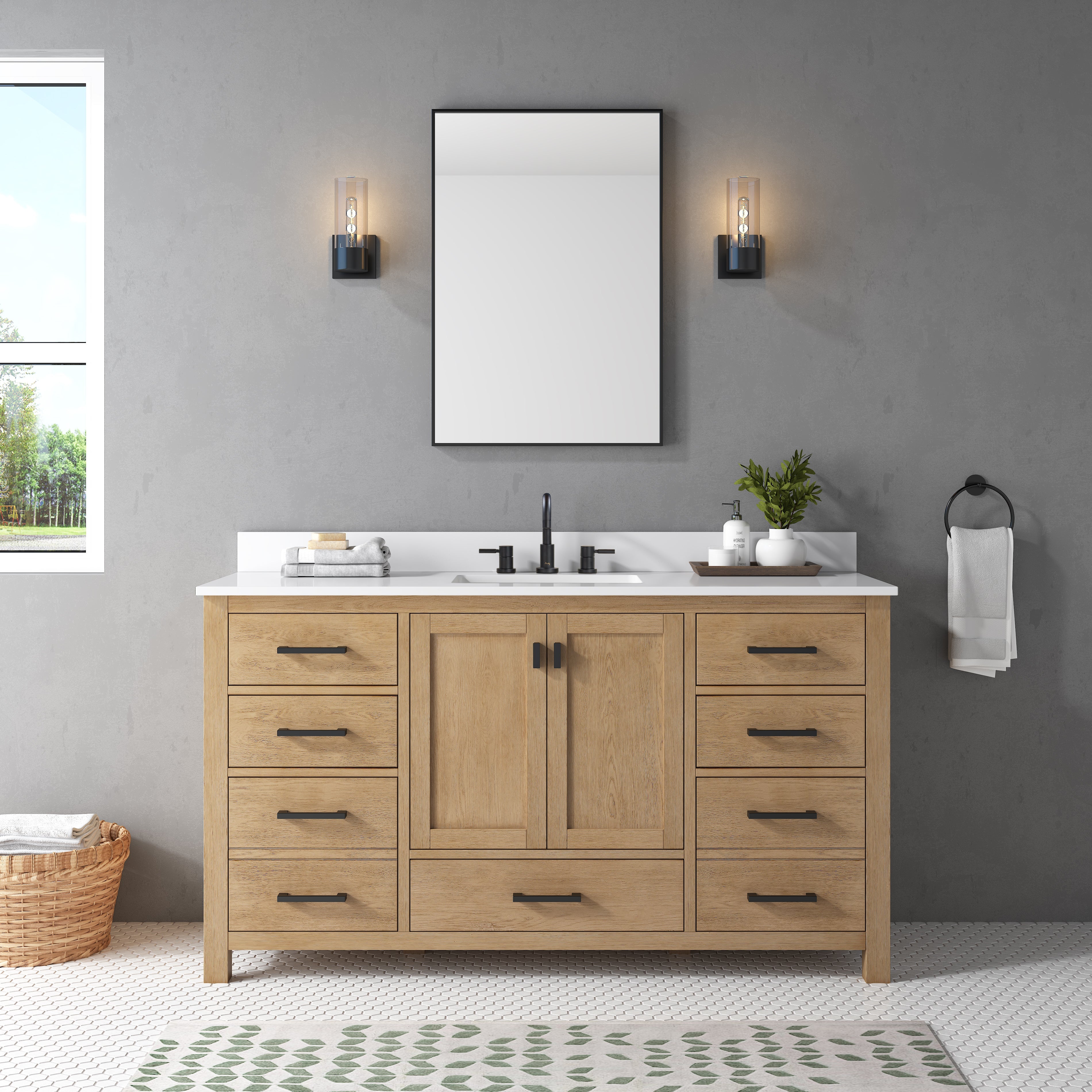 brushed oak vanity set