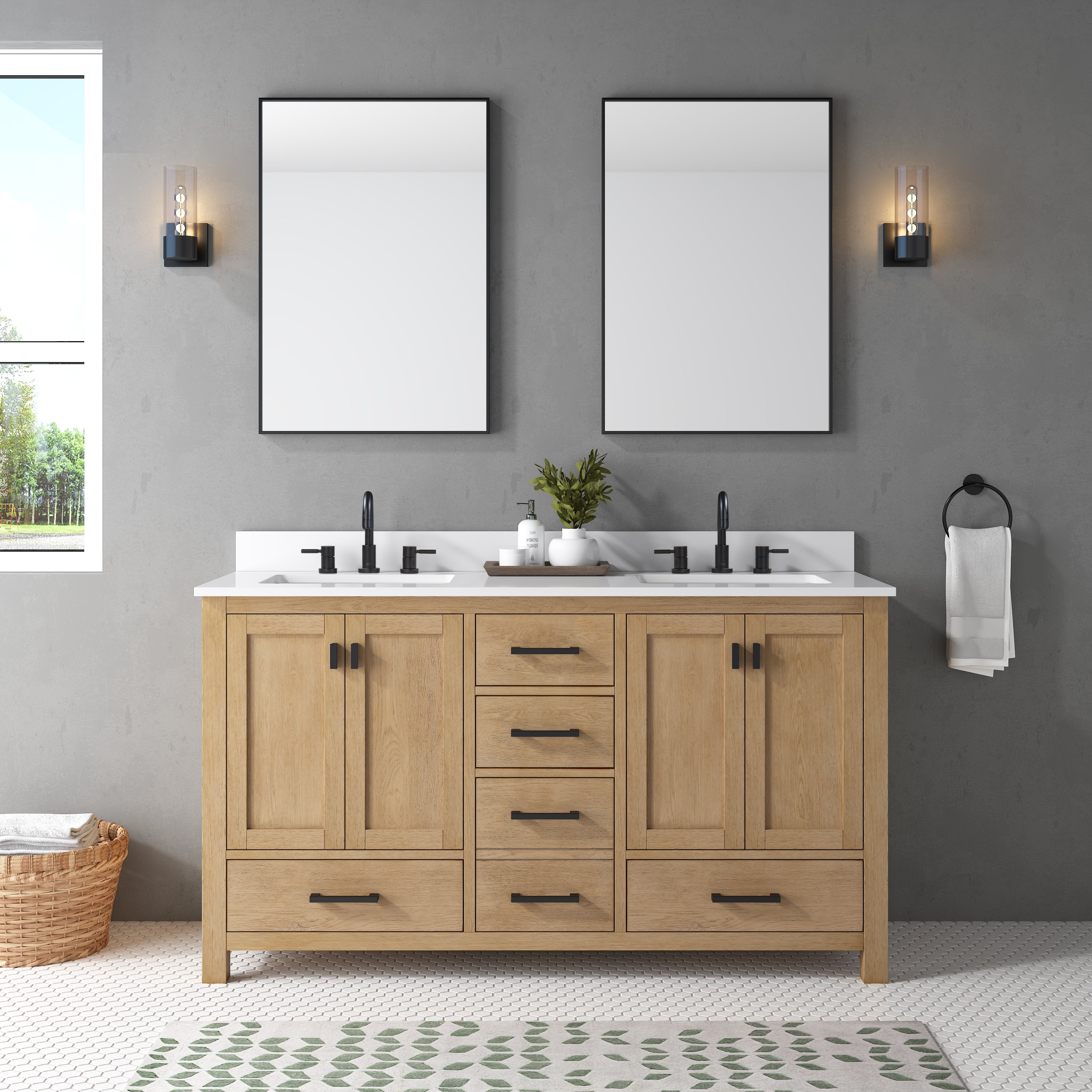 brushed oak vanity set