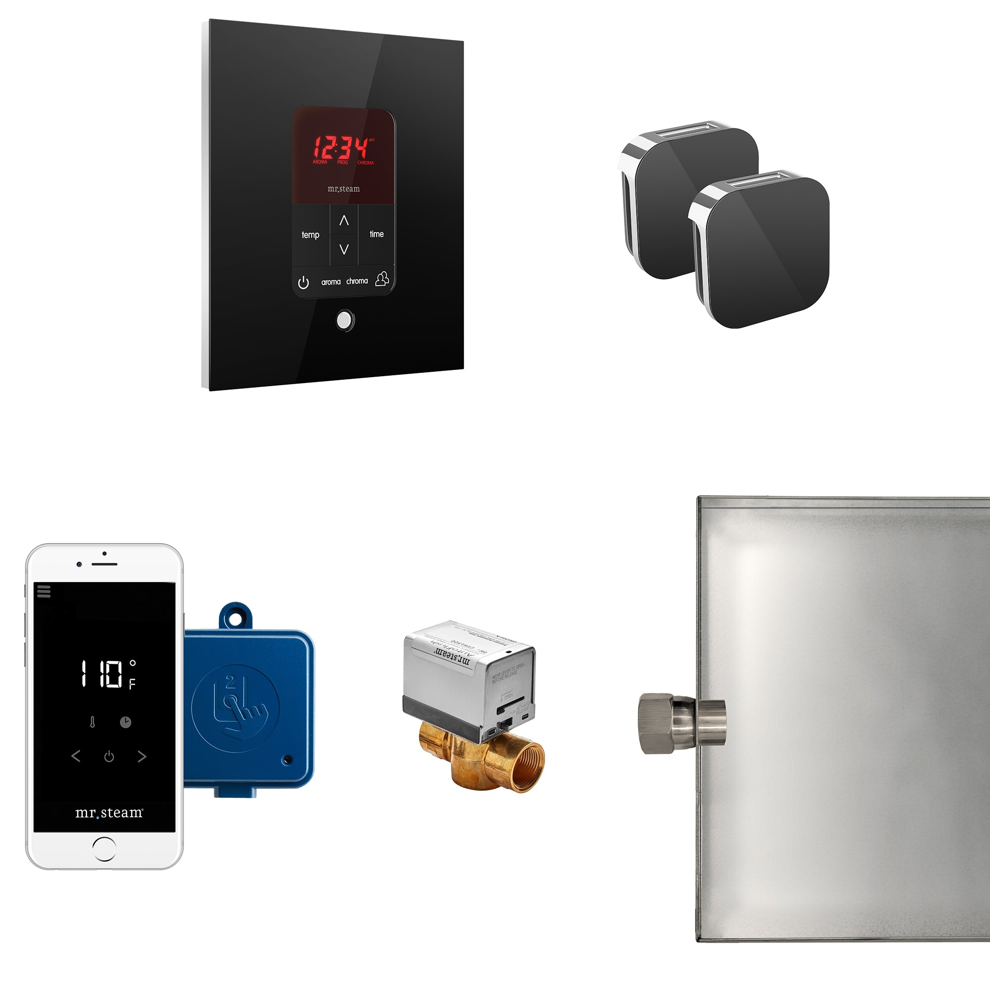 Mr Steam Butler Max Steam Shower Control Package with iTempoPlus Control and Aroma Designer SteamHead in Square