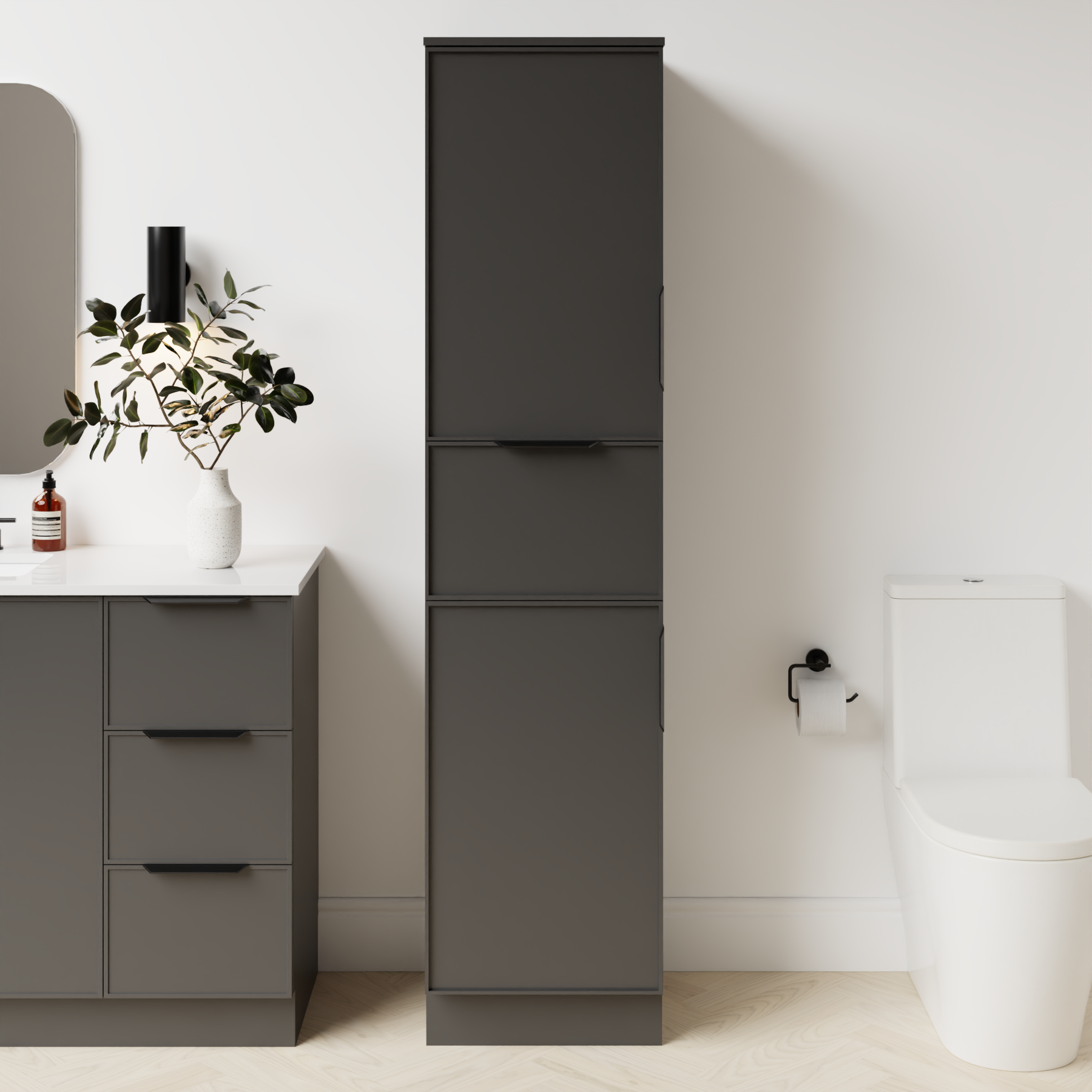 dark grey satin paint linen closet