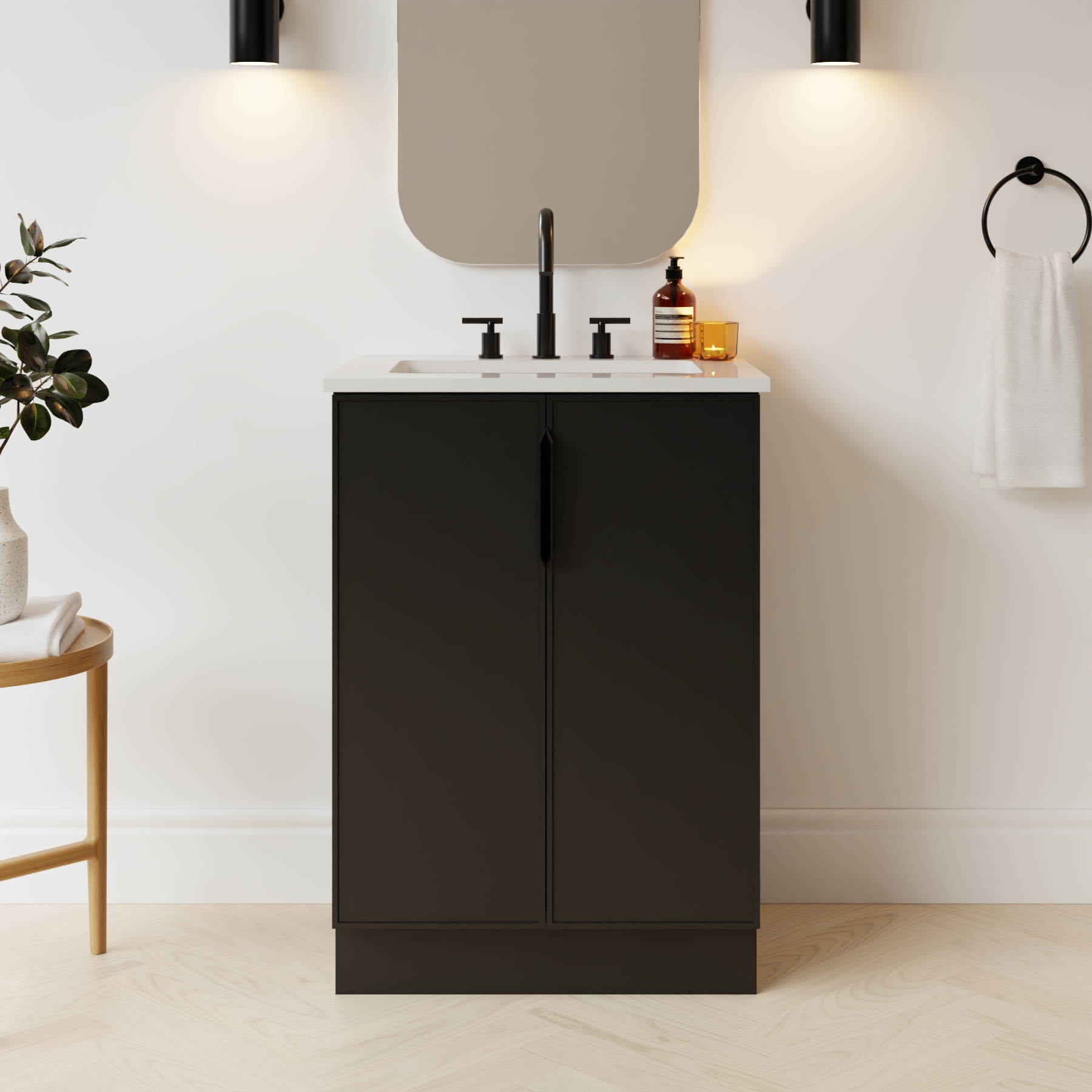 black satin paint vanity
