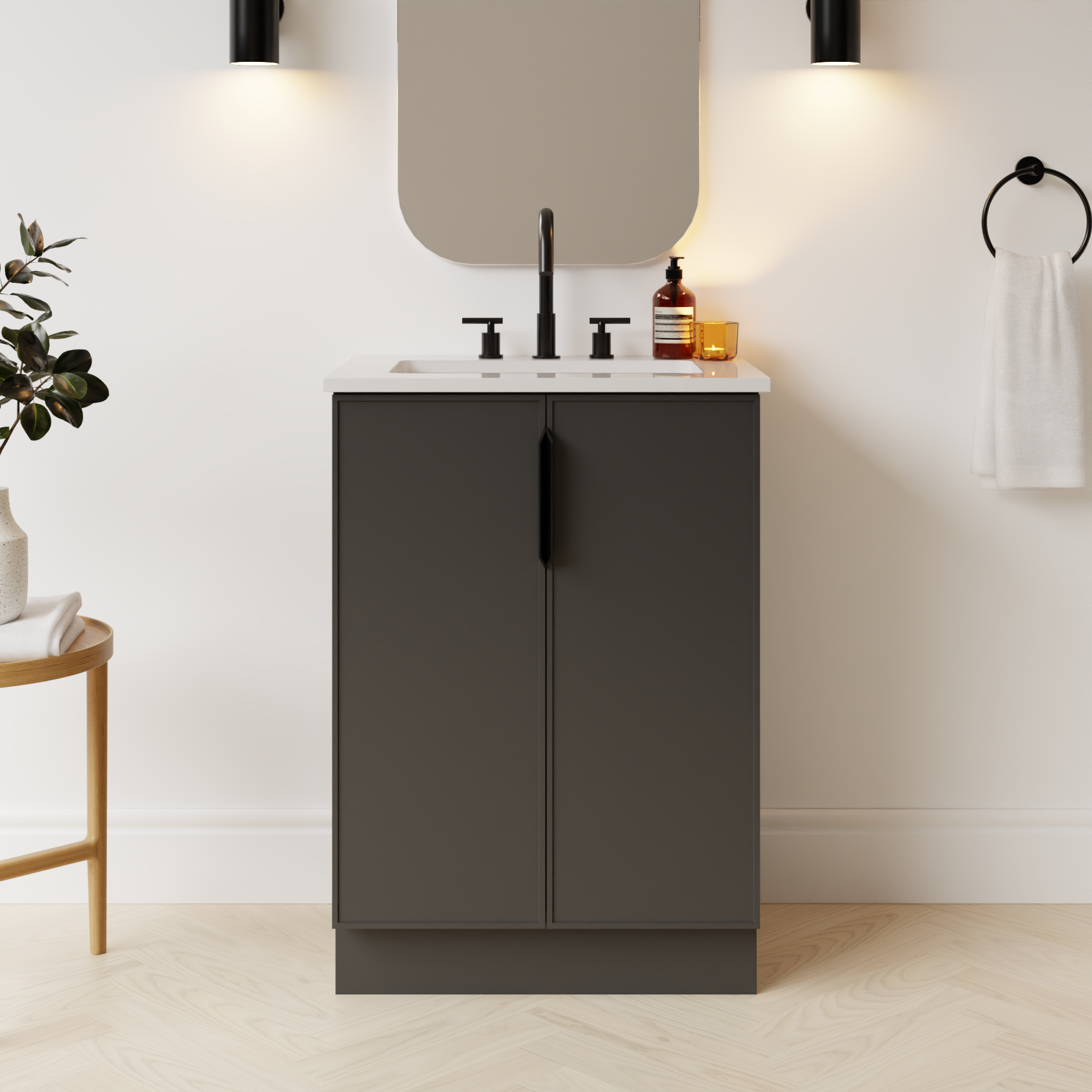 dark grey satin paint vanity