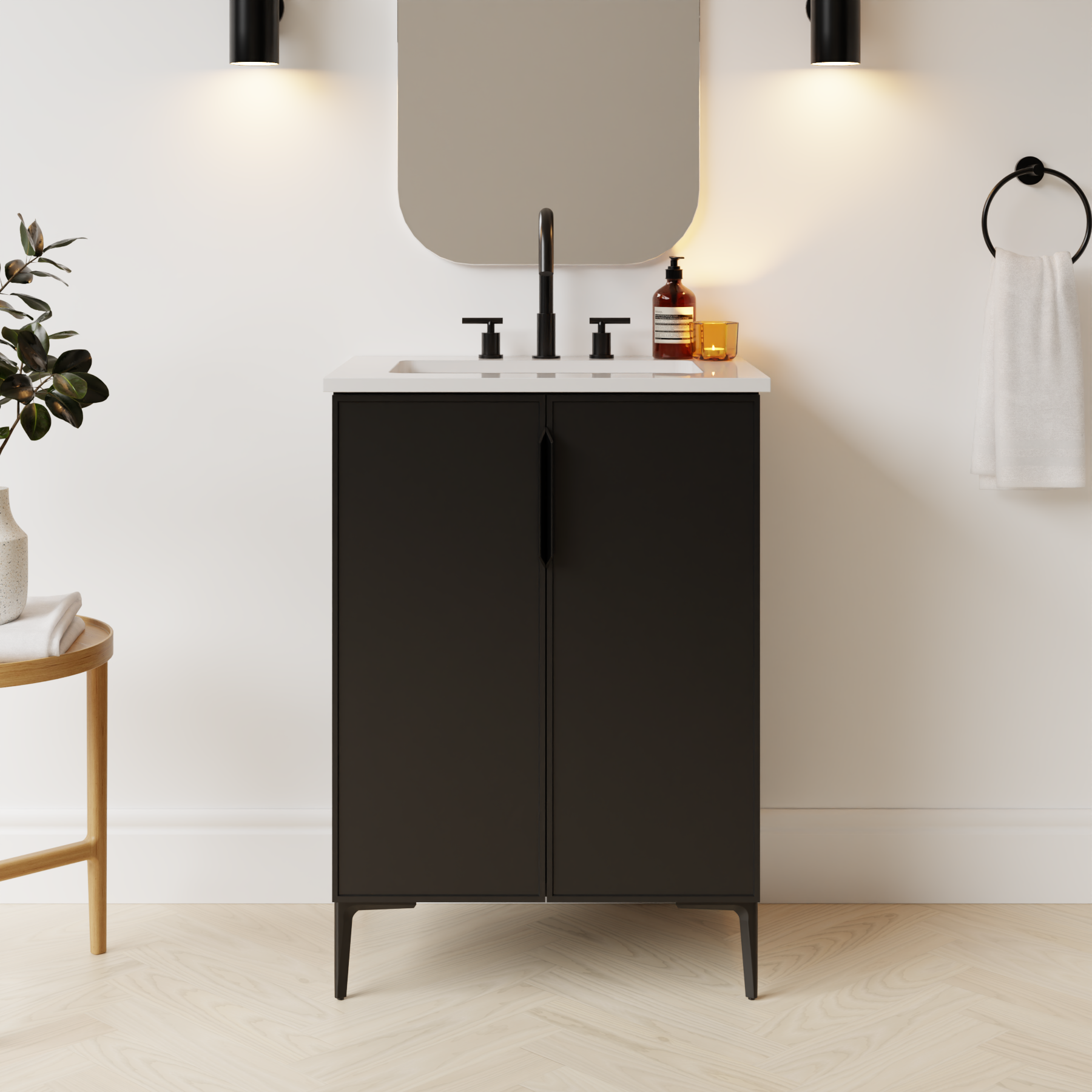 black satin paint vanity