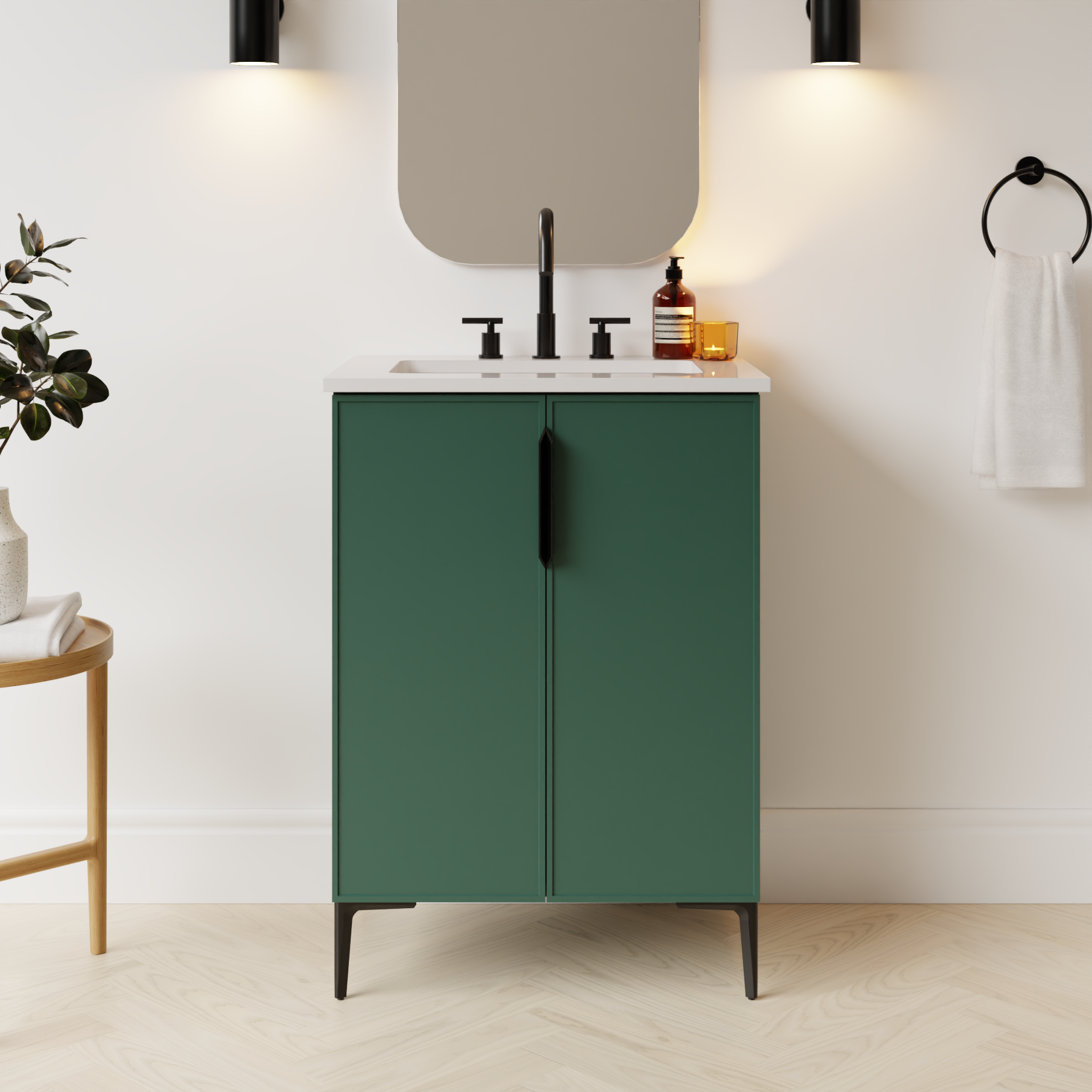 emerald green satin paint vanity