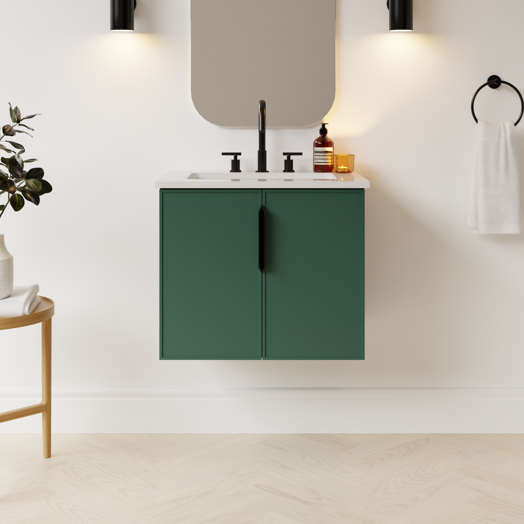 emerald green satin paint vanity