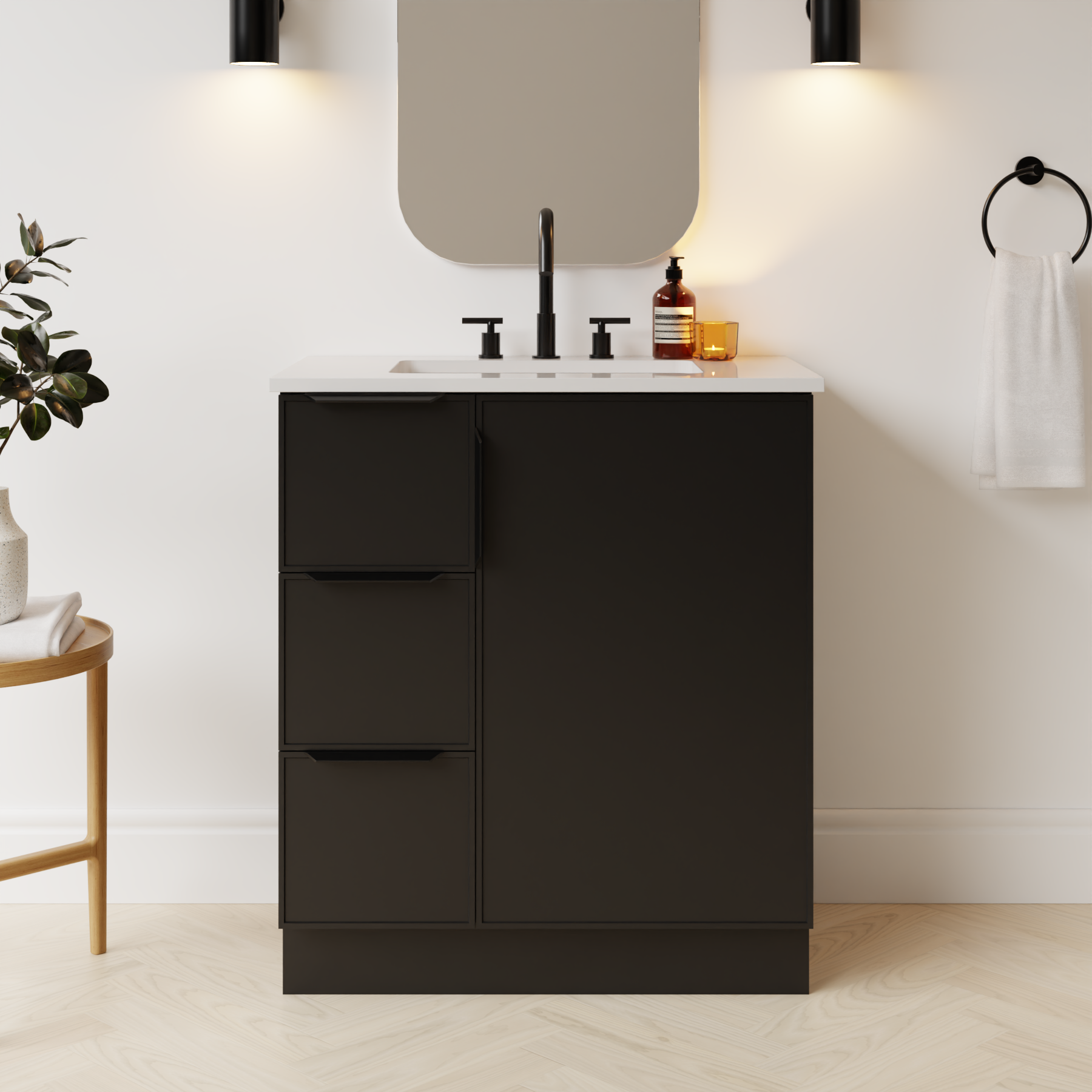 black satin paint vanity