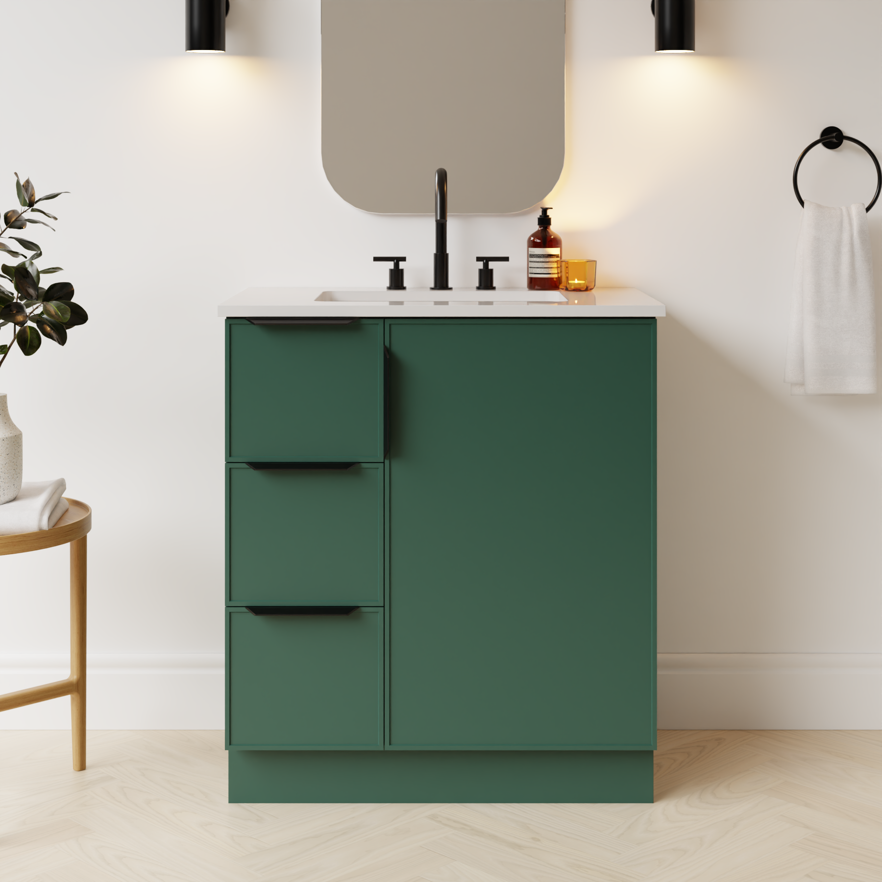 emerald green satin paint vanity