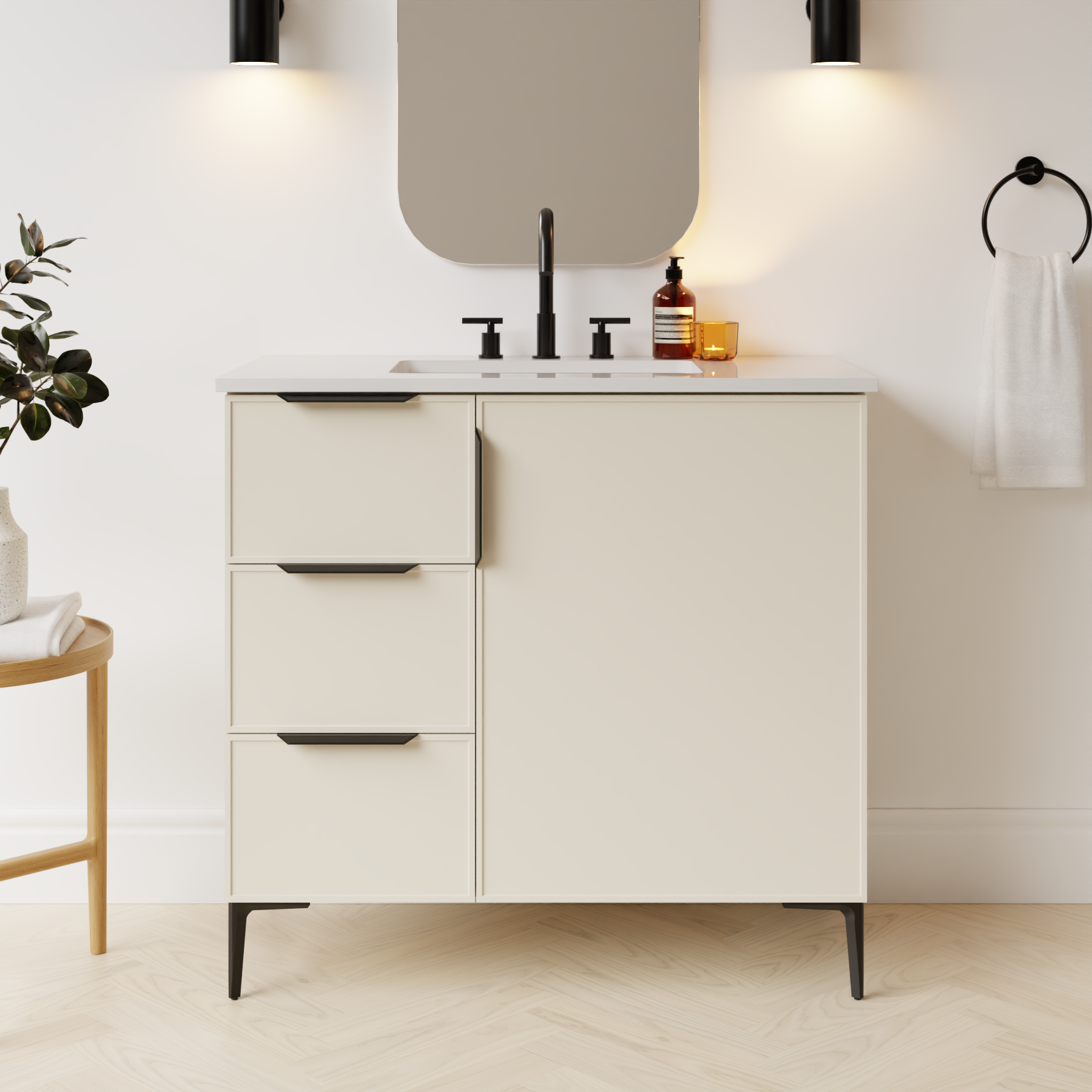 grey beige satin paint vanity