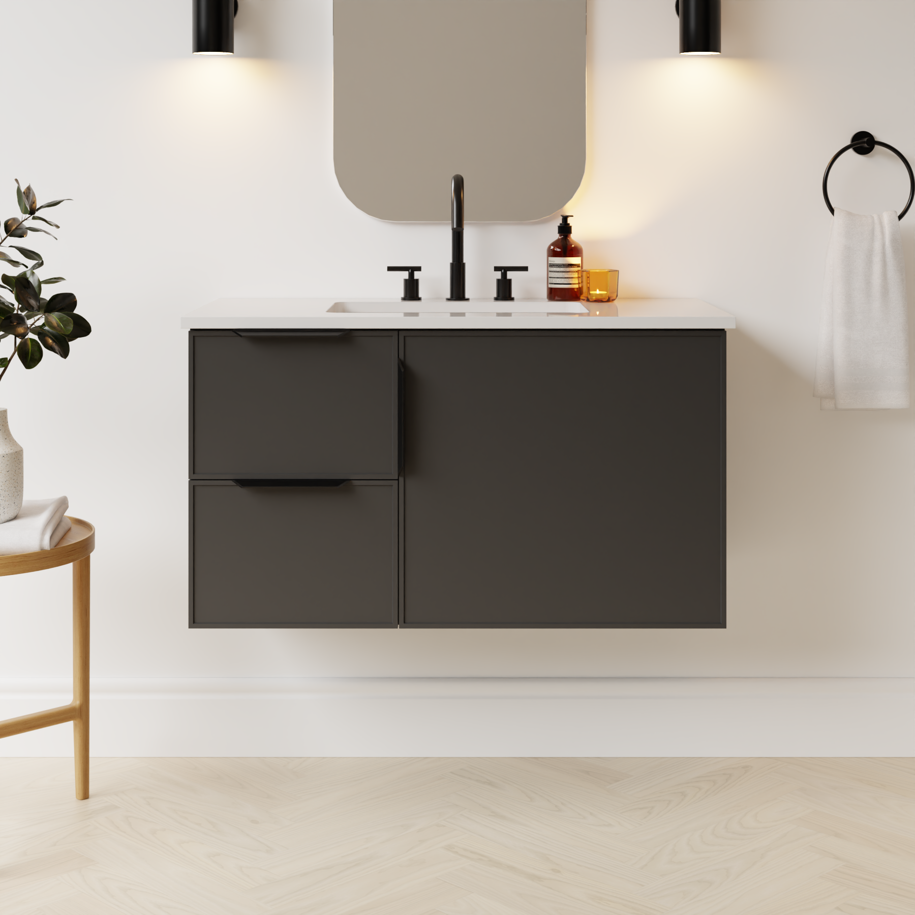 dark grey satin paint vanity