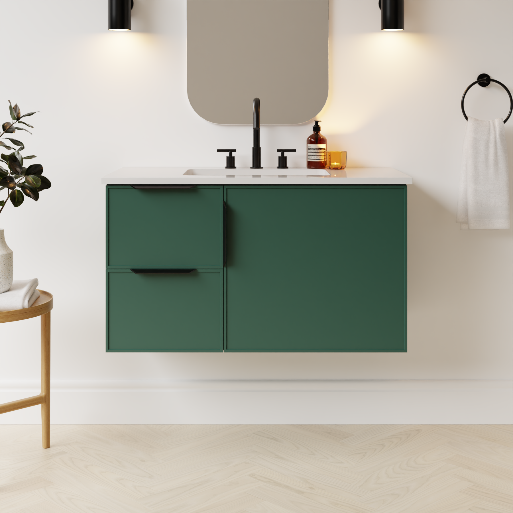 emerald green satin paint vanity
