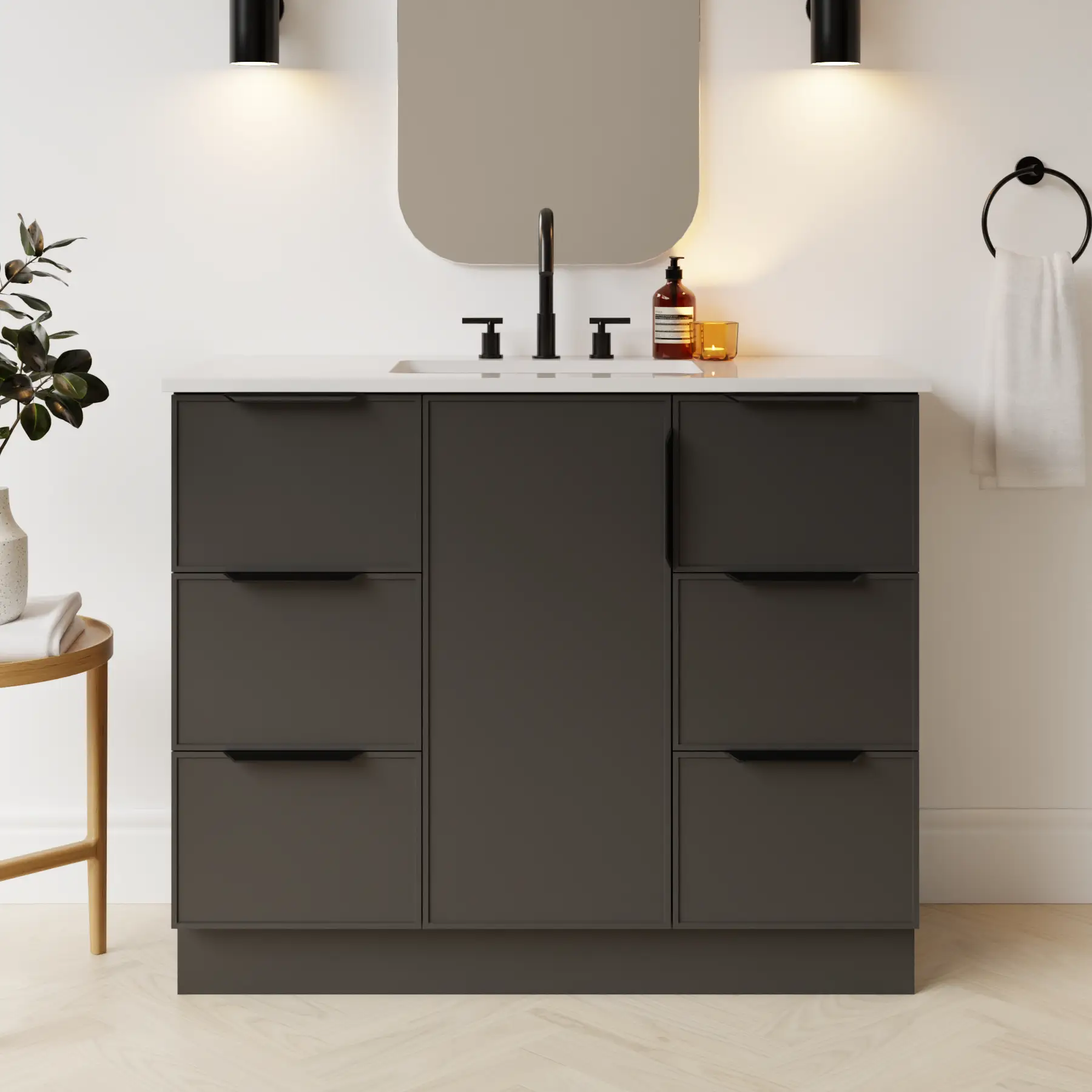 dark grey satin paint vanity