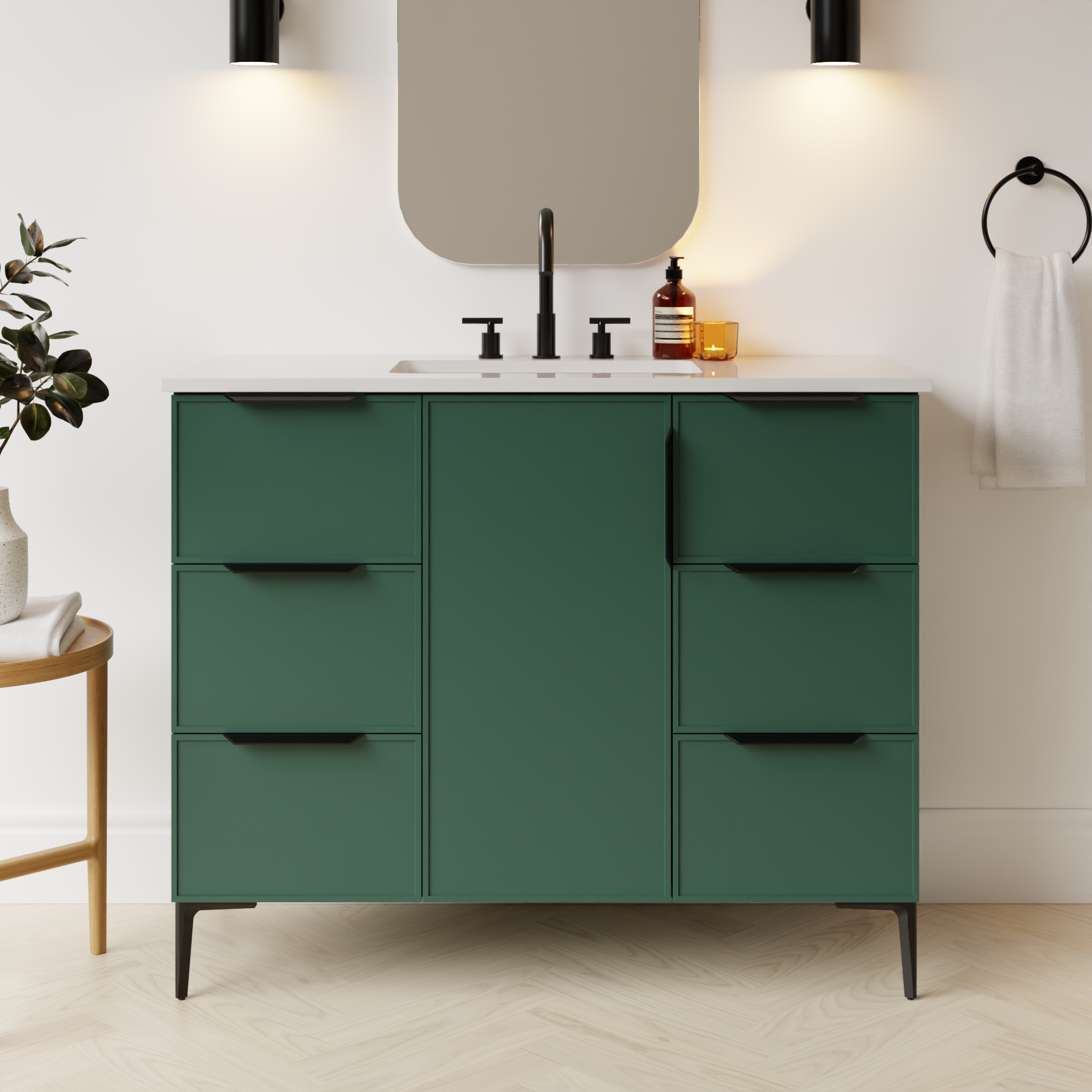 emerald green satin paint vanity