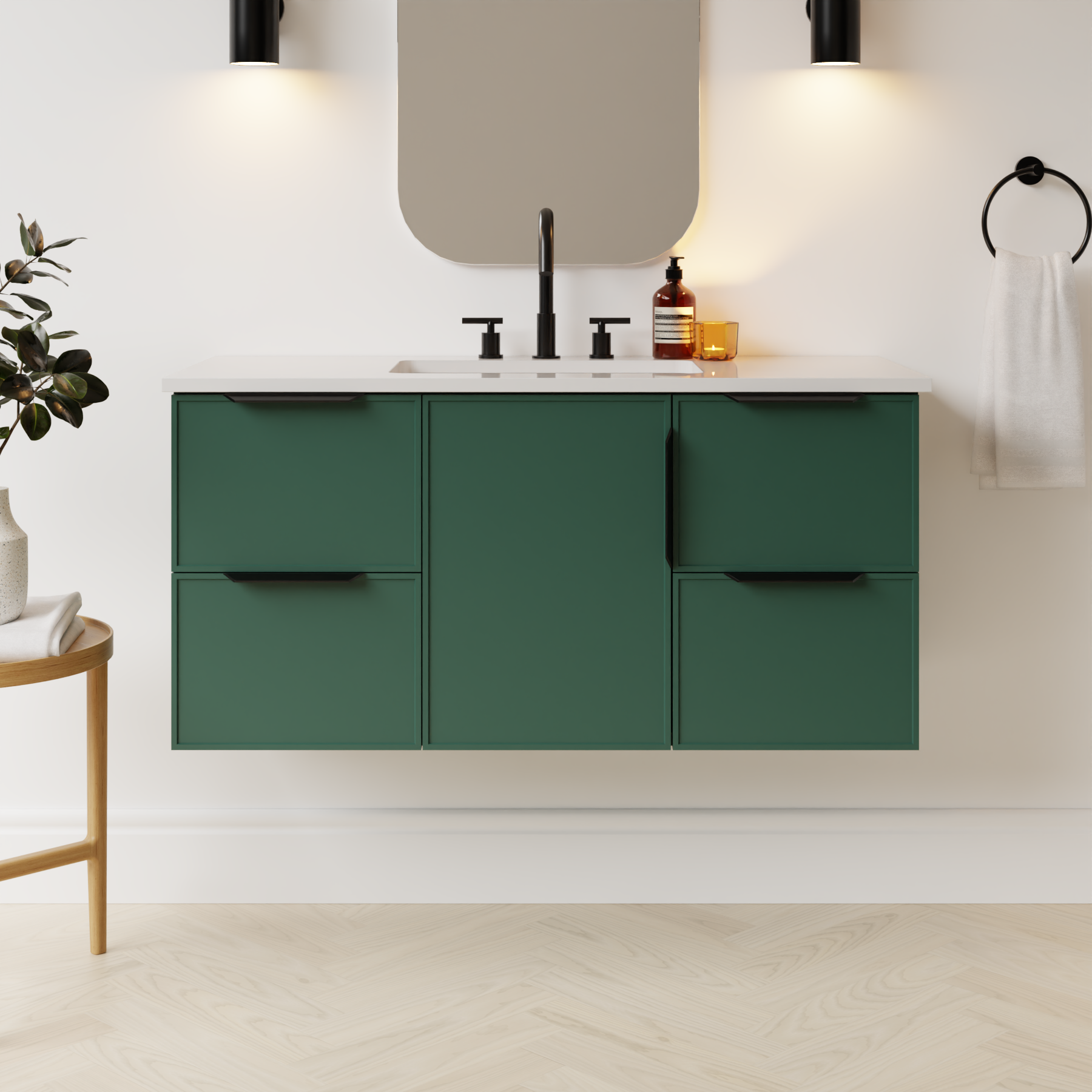 emerald green satin paint vanity
