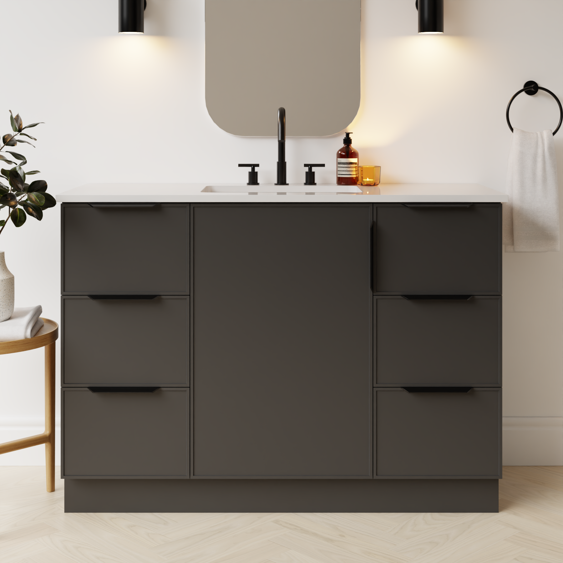 dark grey satin paint vanity
