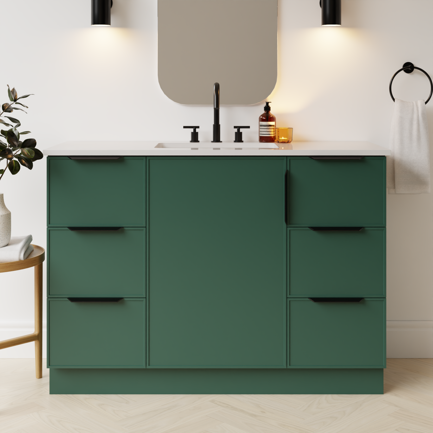 emerald green satin paint vanity