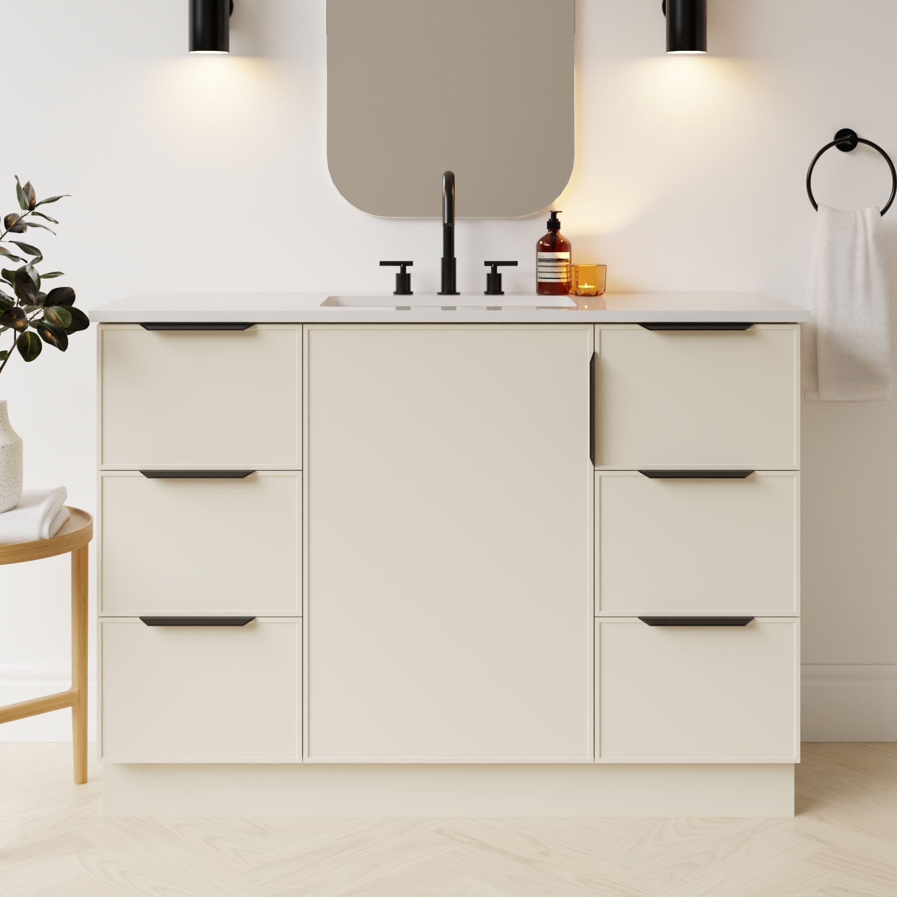 grey beige satin paint vanity