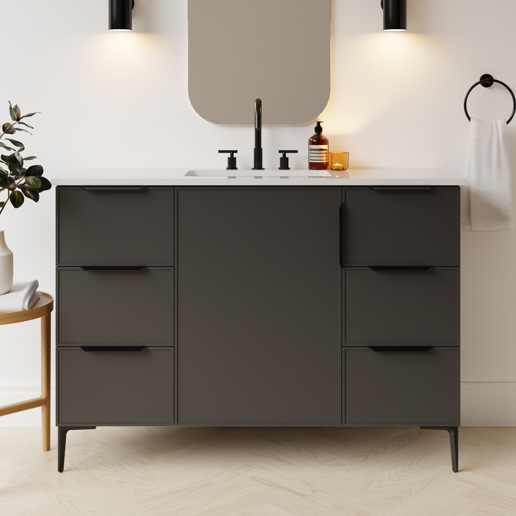 dark grey satin paint vanity