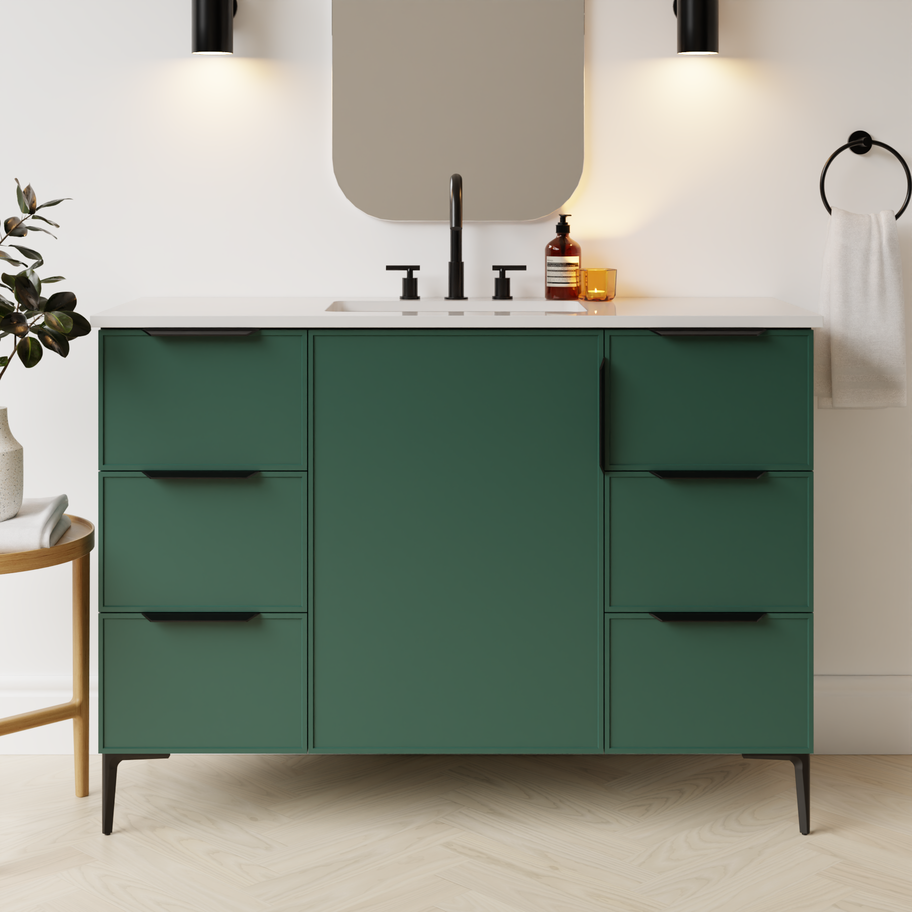 emerald green satin paint vanity