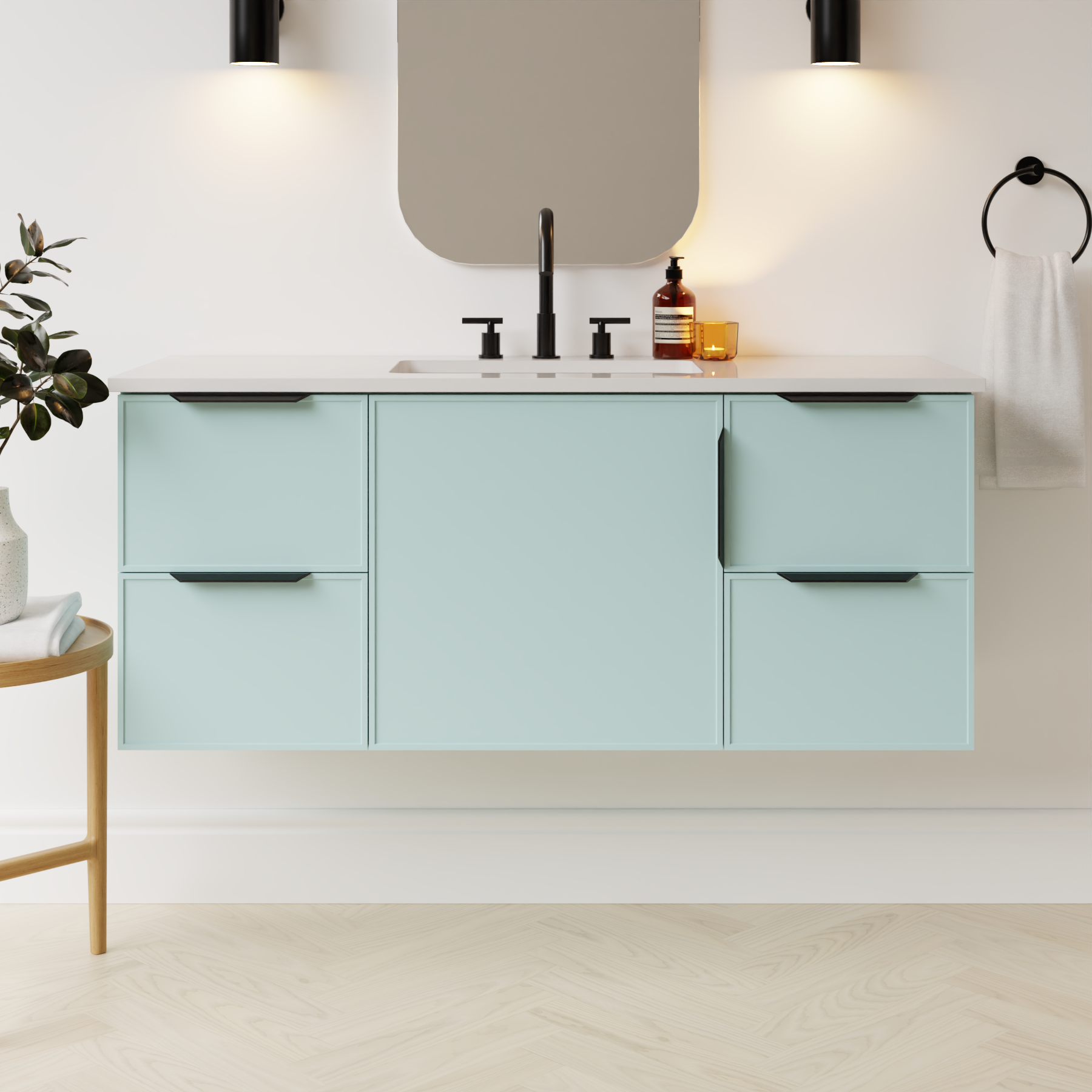 duck egg blue satin paint vanity