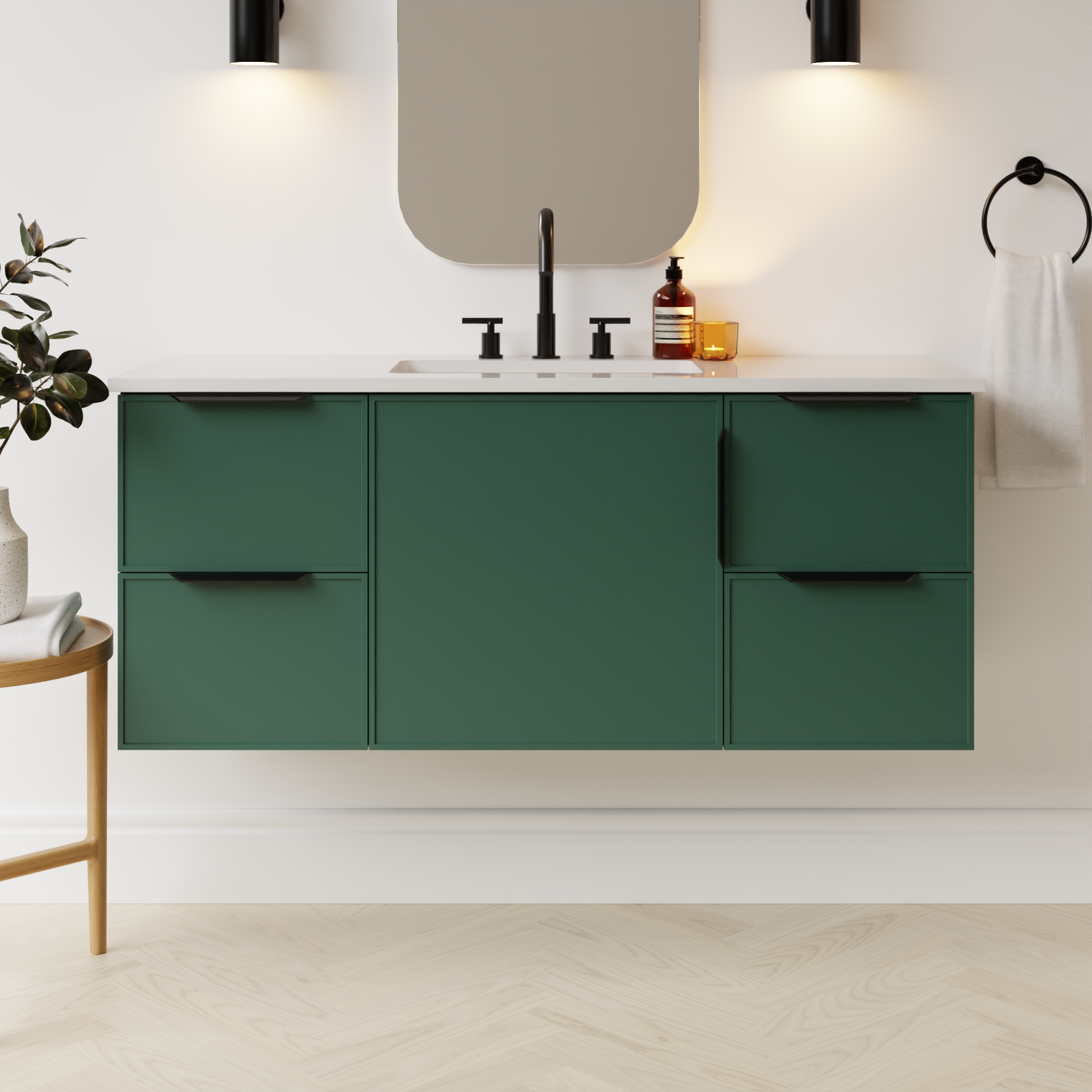 emerald green satin paint vanity