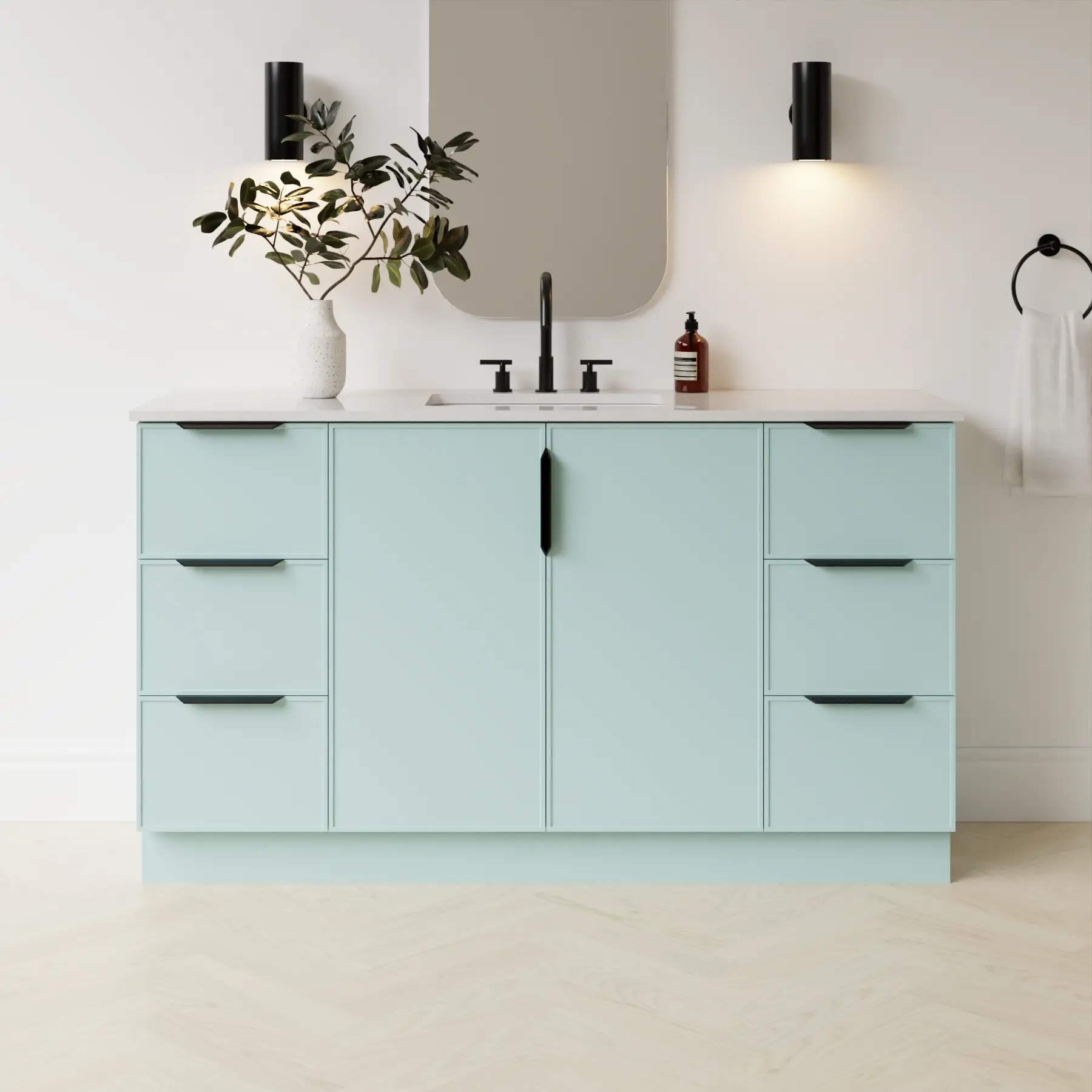 duck egg blue satin paint vanity