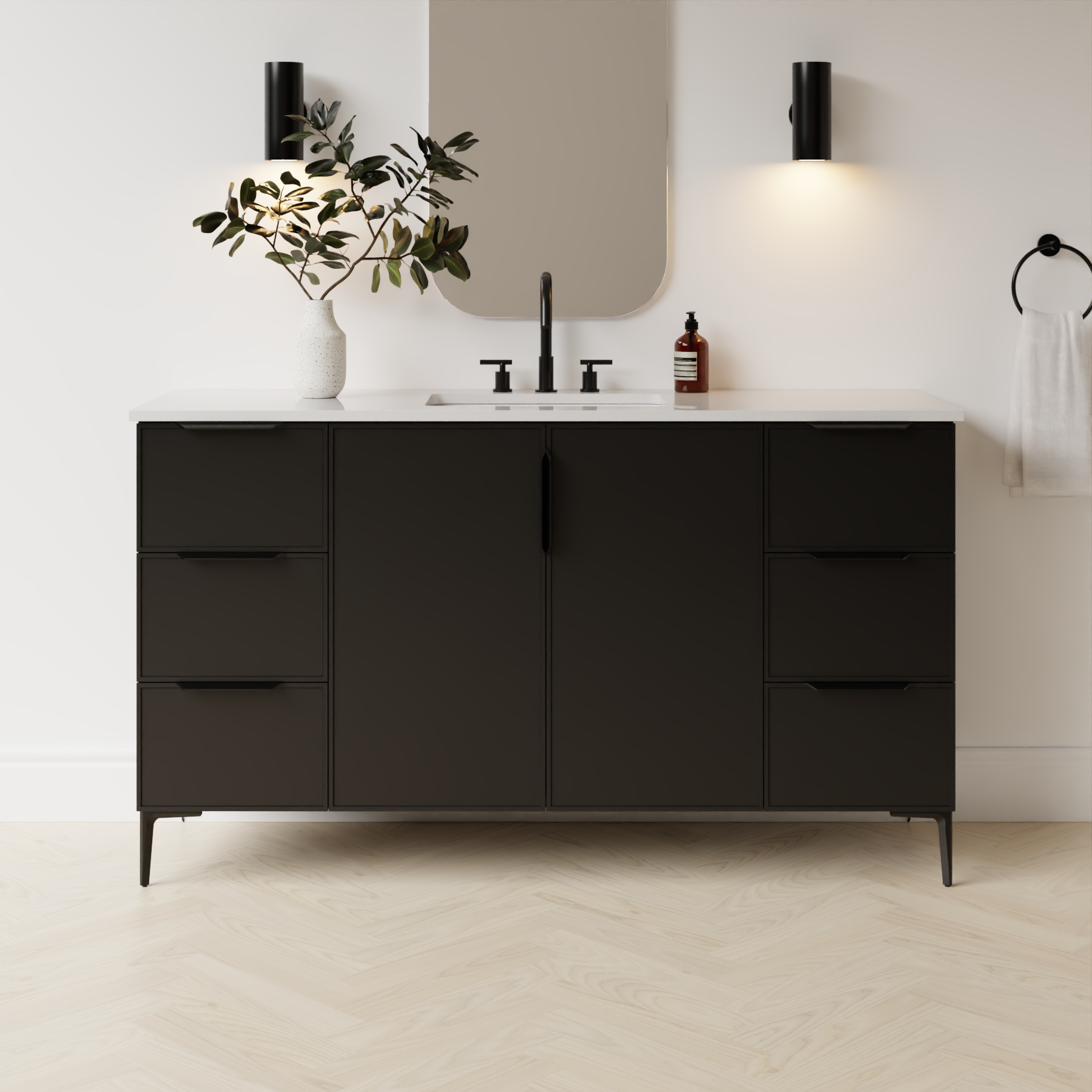 black satin paint vanity
