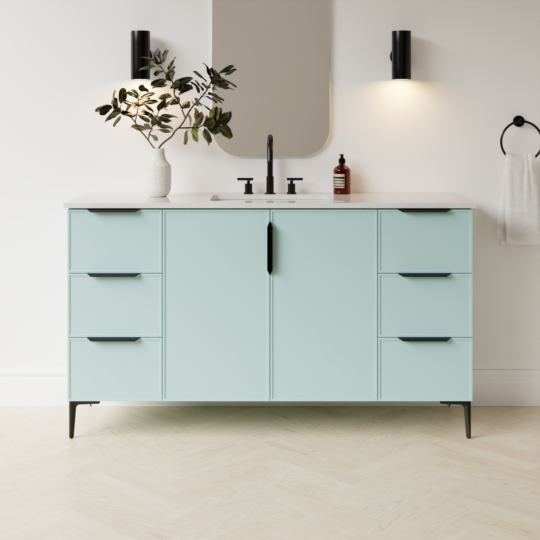 duck egg blue satin paint vanity